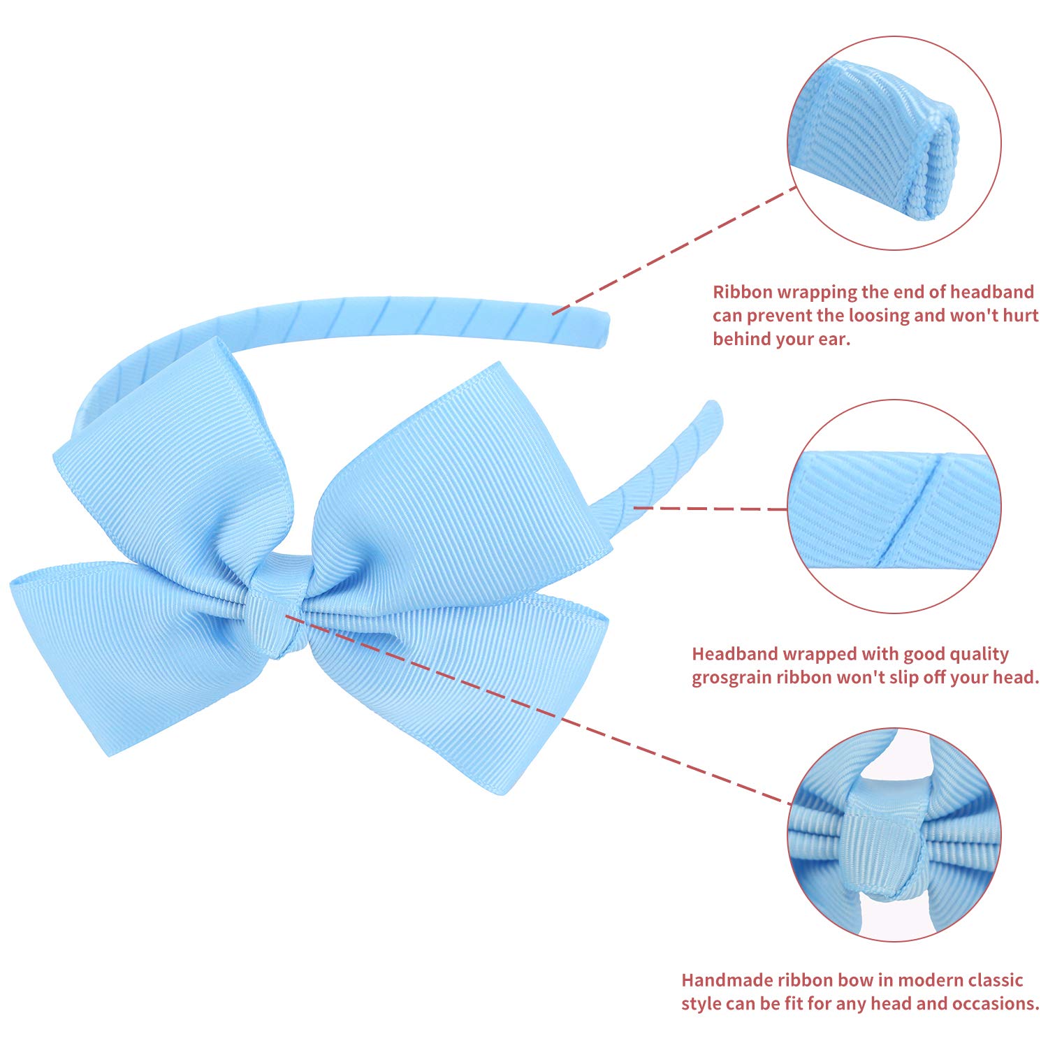 Fashion Baby Blue Grosgrain Bow Headband for Girls