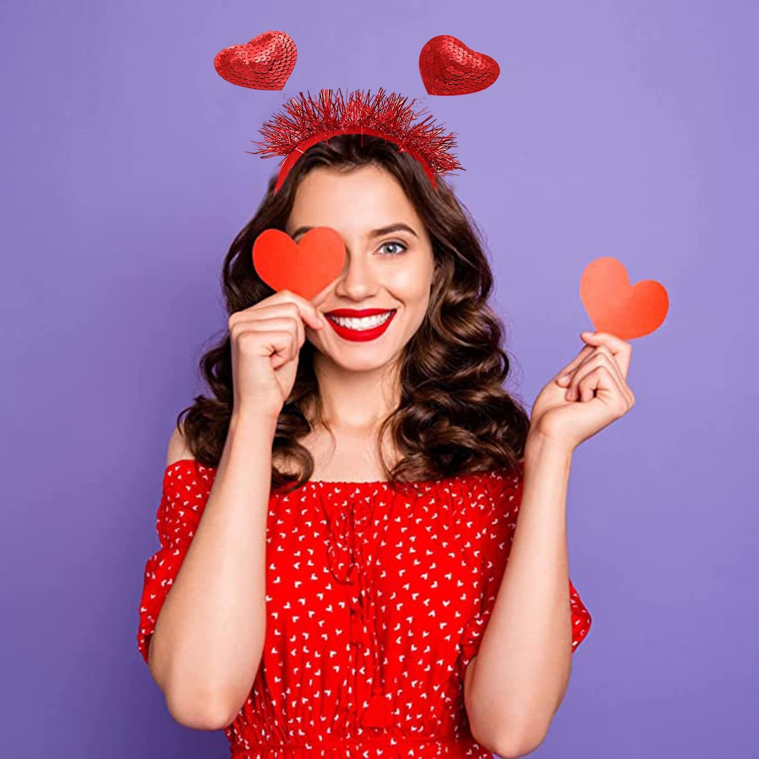 HIPIHOM 2PCS Red Heart Headband Set for Valentines Day