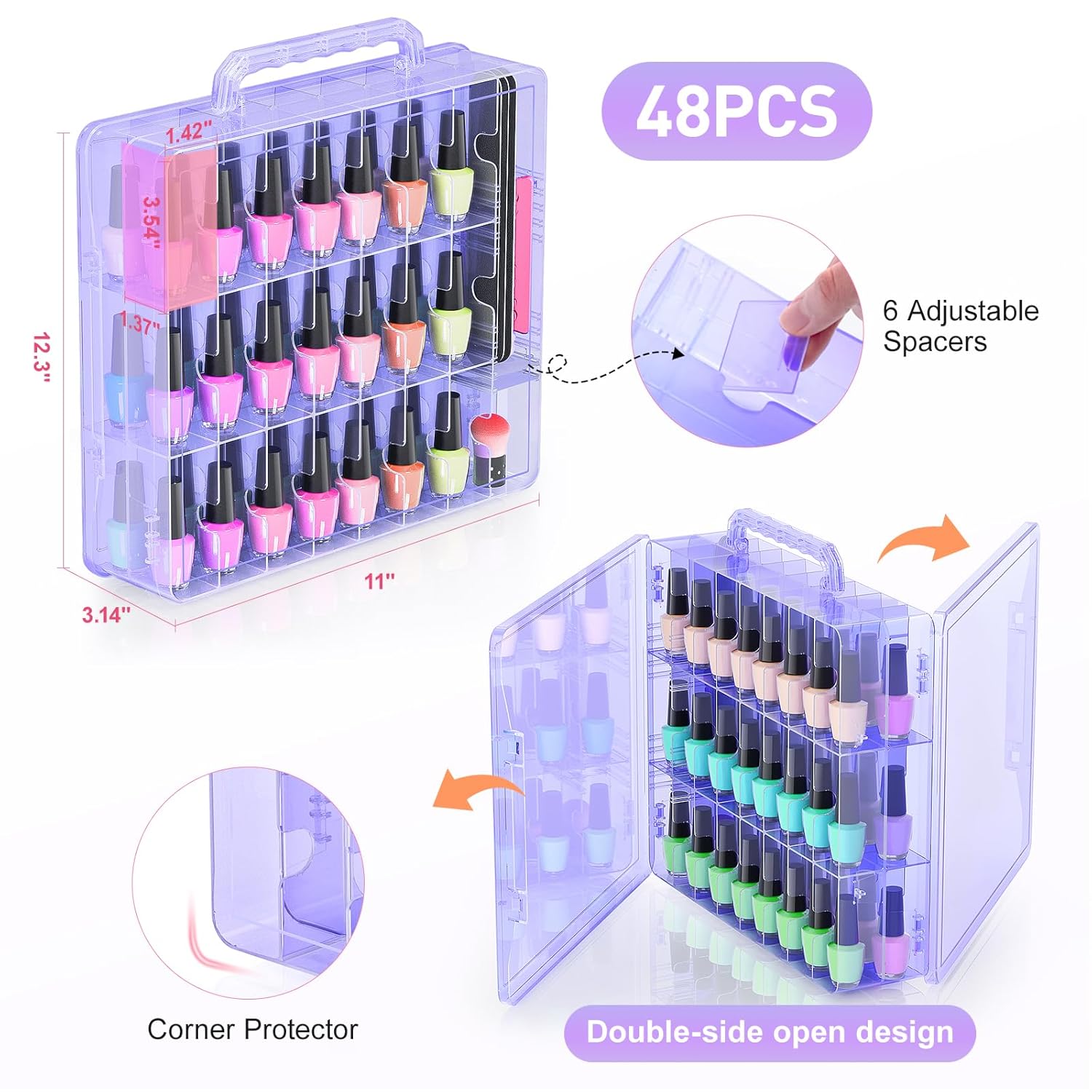 Beloving 48-Bottle Nail Polish Organizer Purple Case