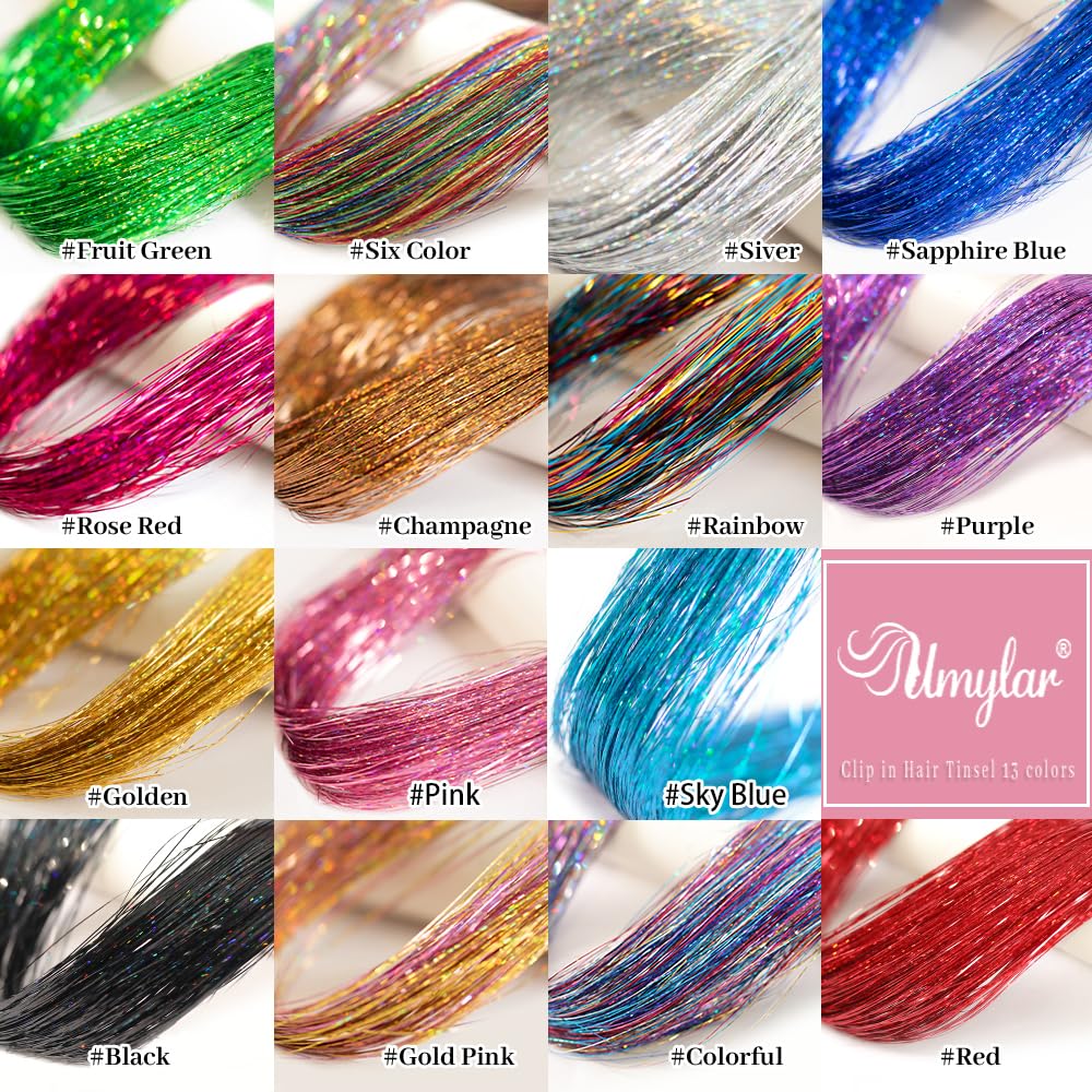 Umylar Hair Tinsel 12Pc Clip In Glitter Extensions