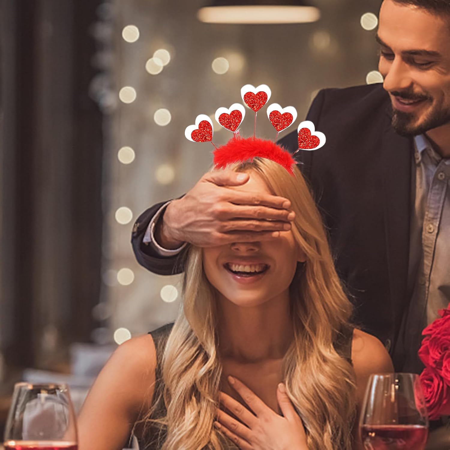Valentines Day Glitter Heart Headband for Women