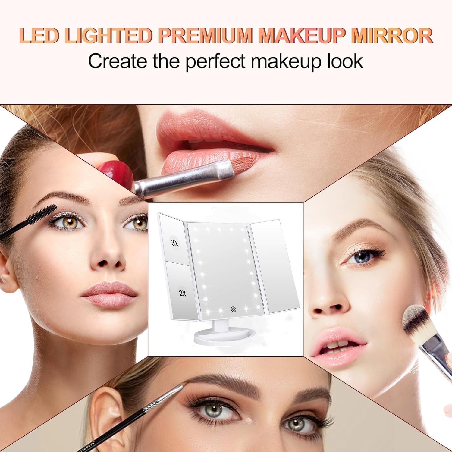 Flymiro Tri-Fold Lighted Vanity Mirror with 3X2X Magnification
