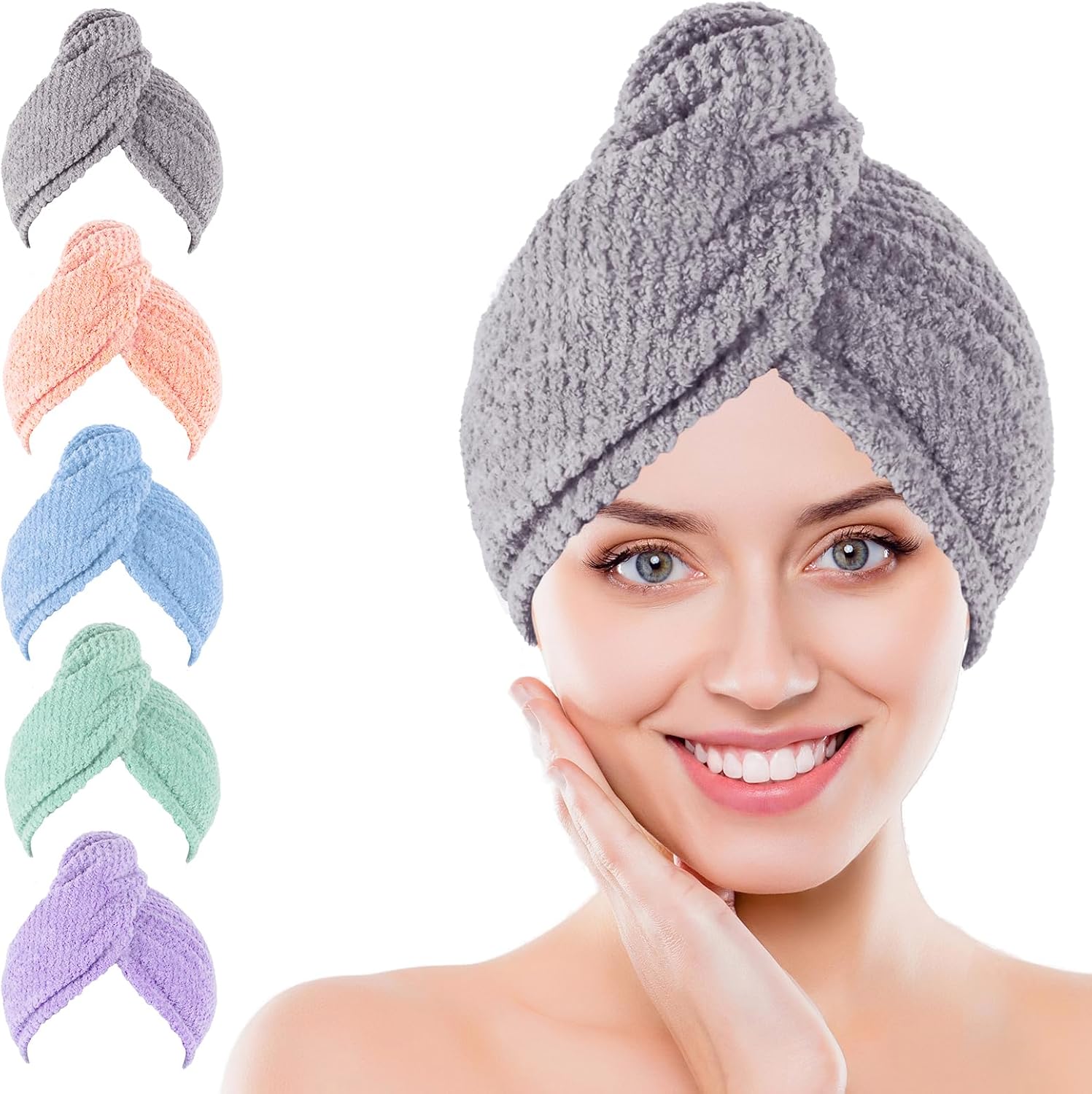 Soft Microfiber Hair Drying Towel 5 Pack for Curly Hair