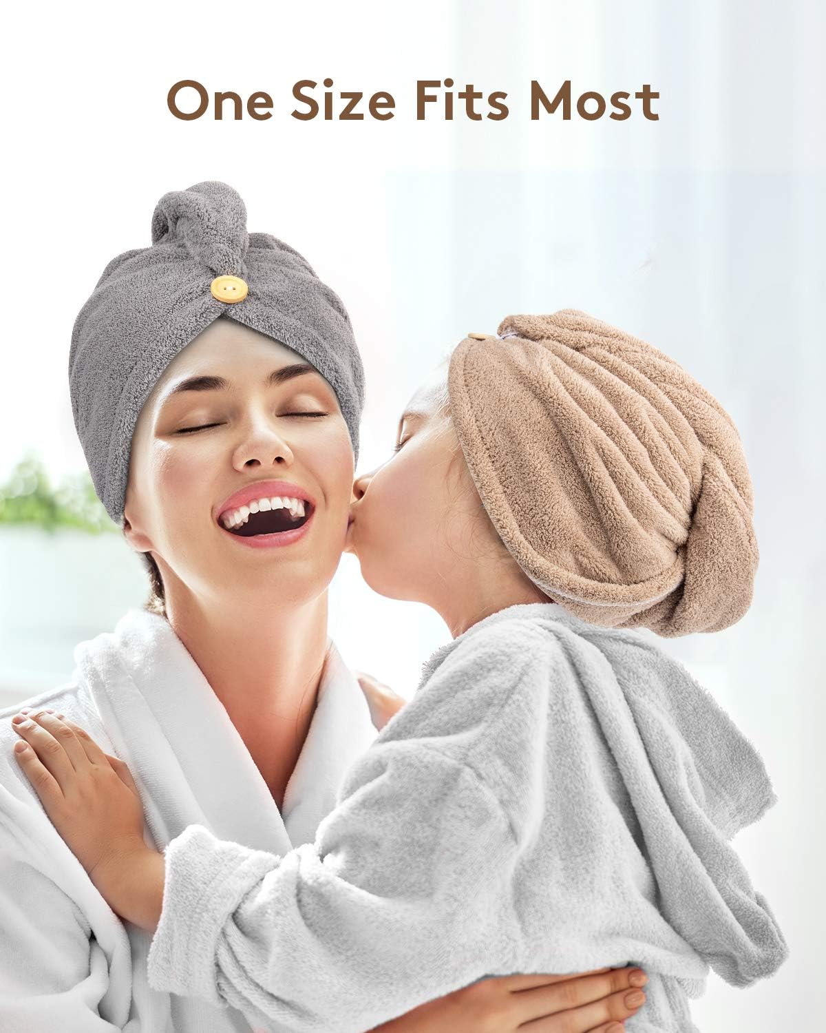 YFONG 3 Pack Microfiber Hair Drying Towels with Button