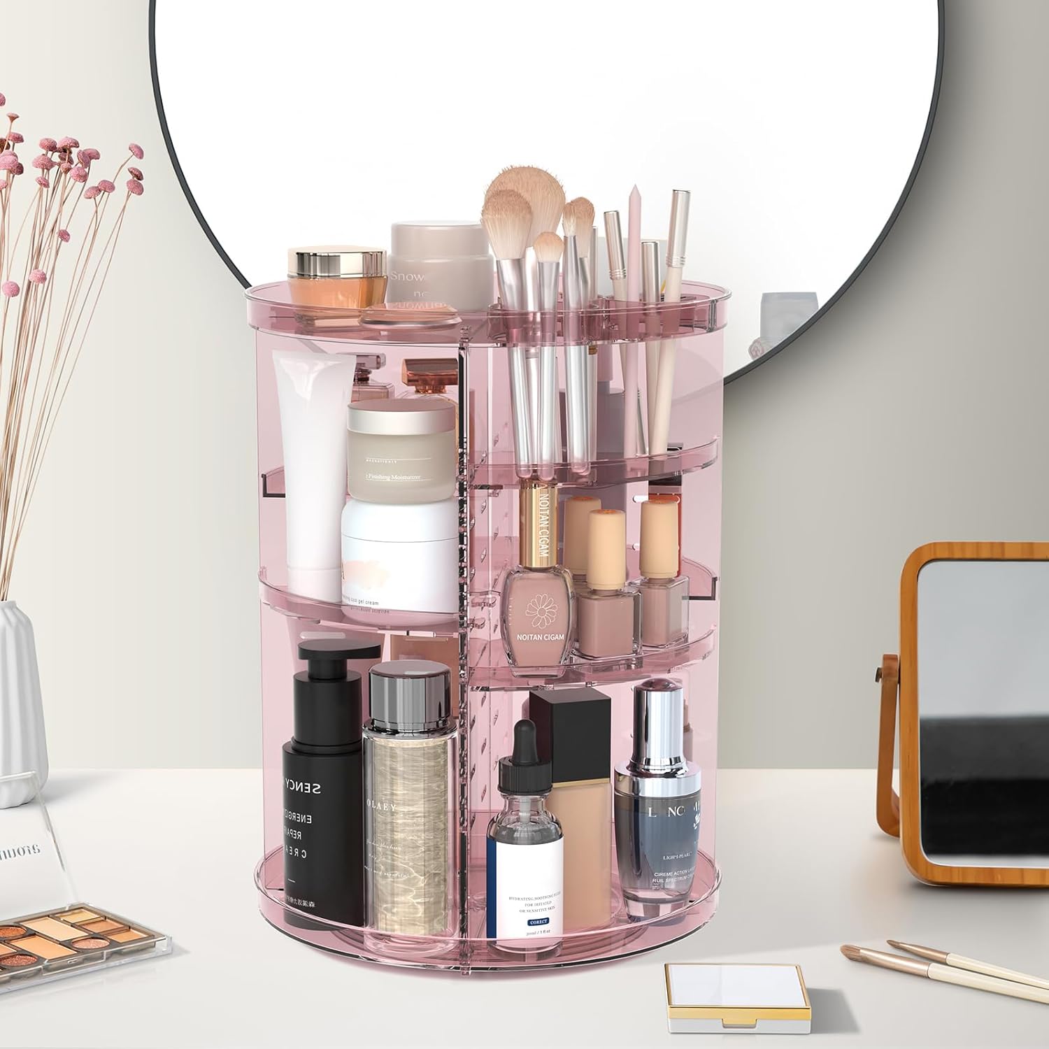 Jiavarry Rotating Makeup Organizer with 8 Adjustable Layers