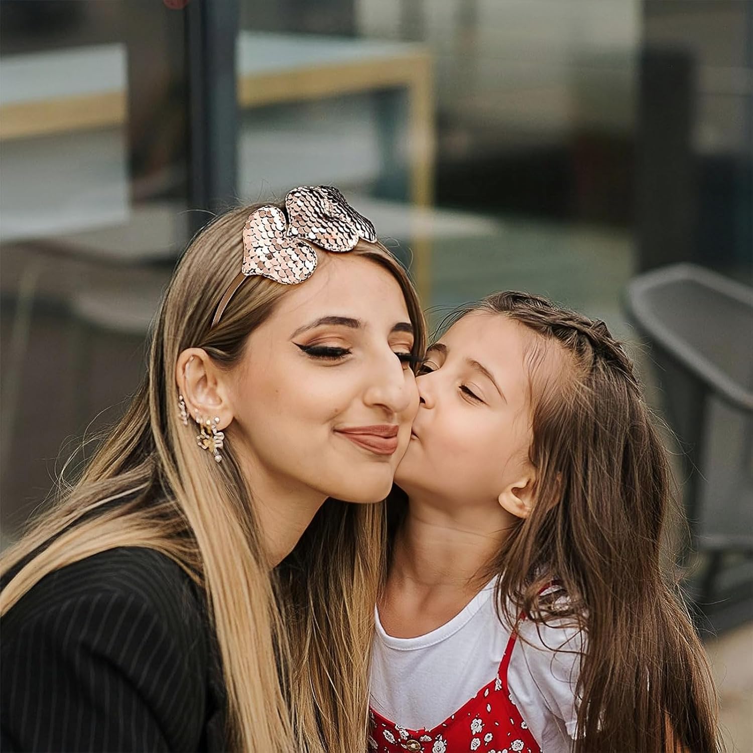 Gold Sequins Heart Headband for Women Girls Kids