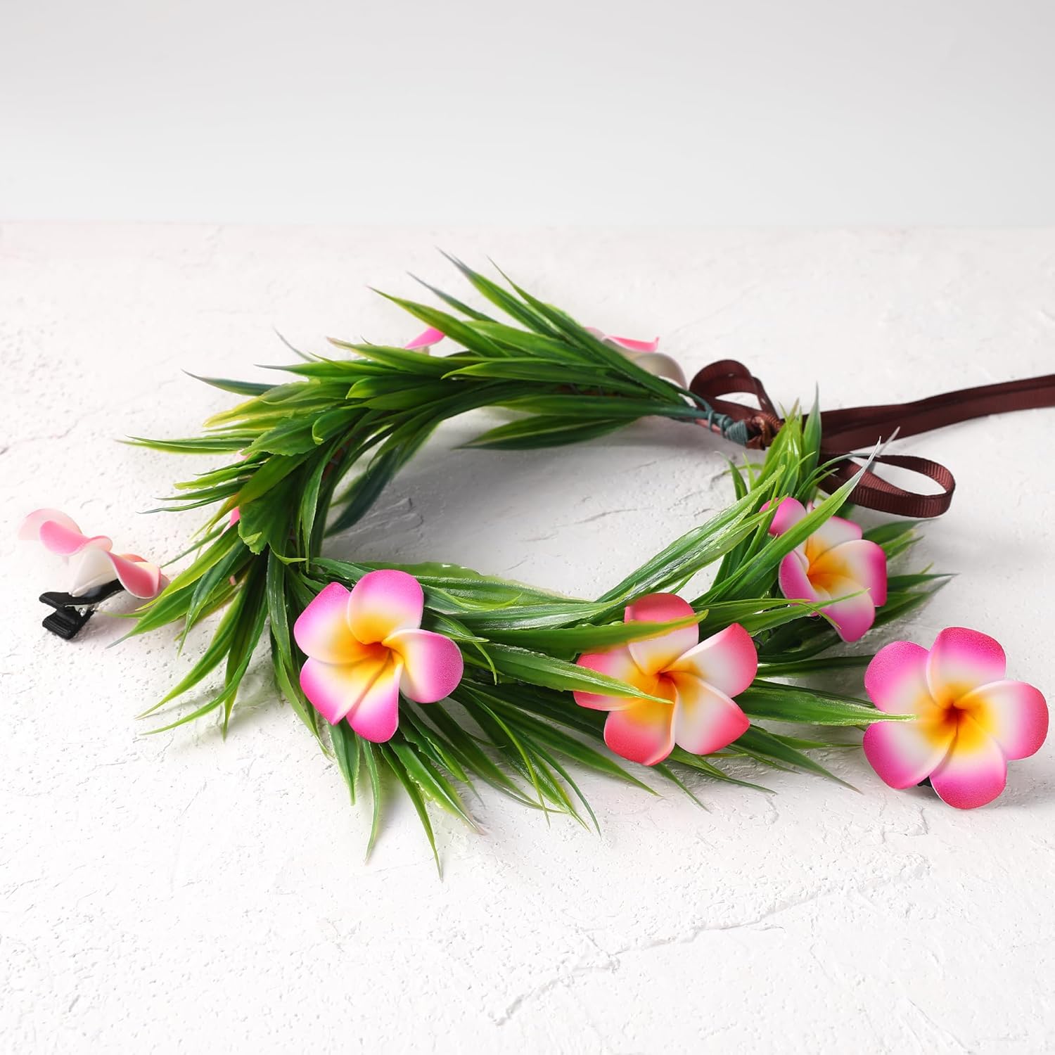 Hawaiian Flower Crown Headband - 3 Pcs Plumeria Hair Clips