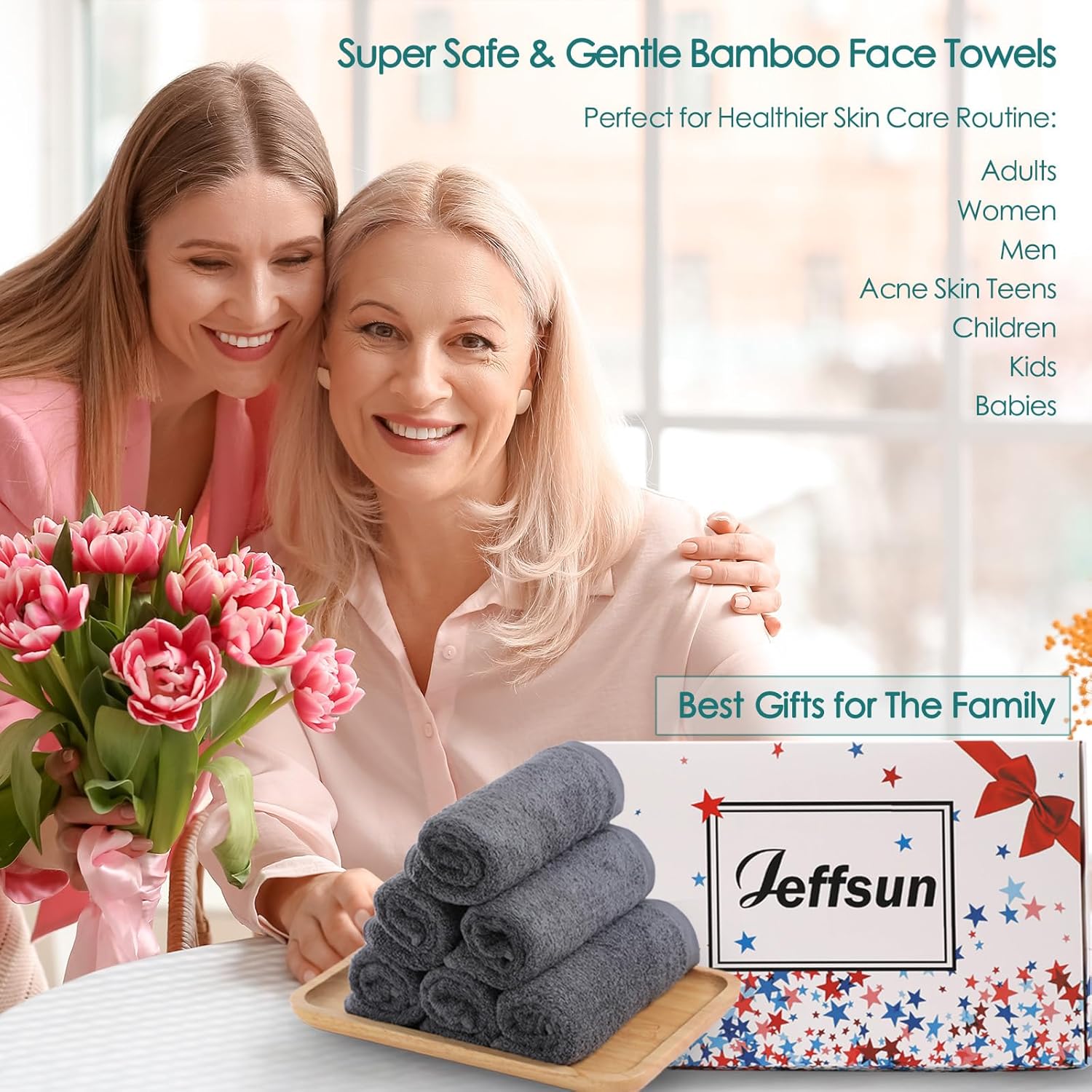 Jeffsun 6-Pack Face Wash Cloths 10x10 Inch Reusable Skin Friendly Towels