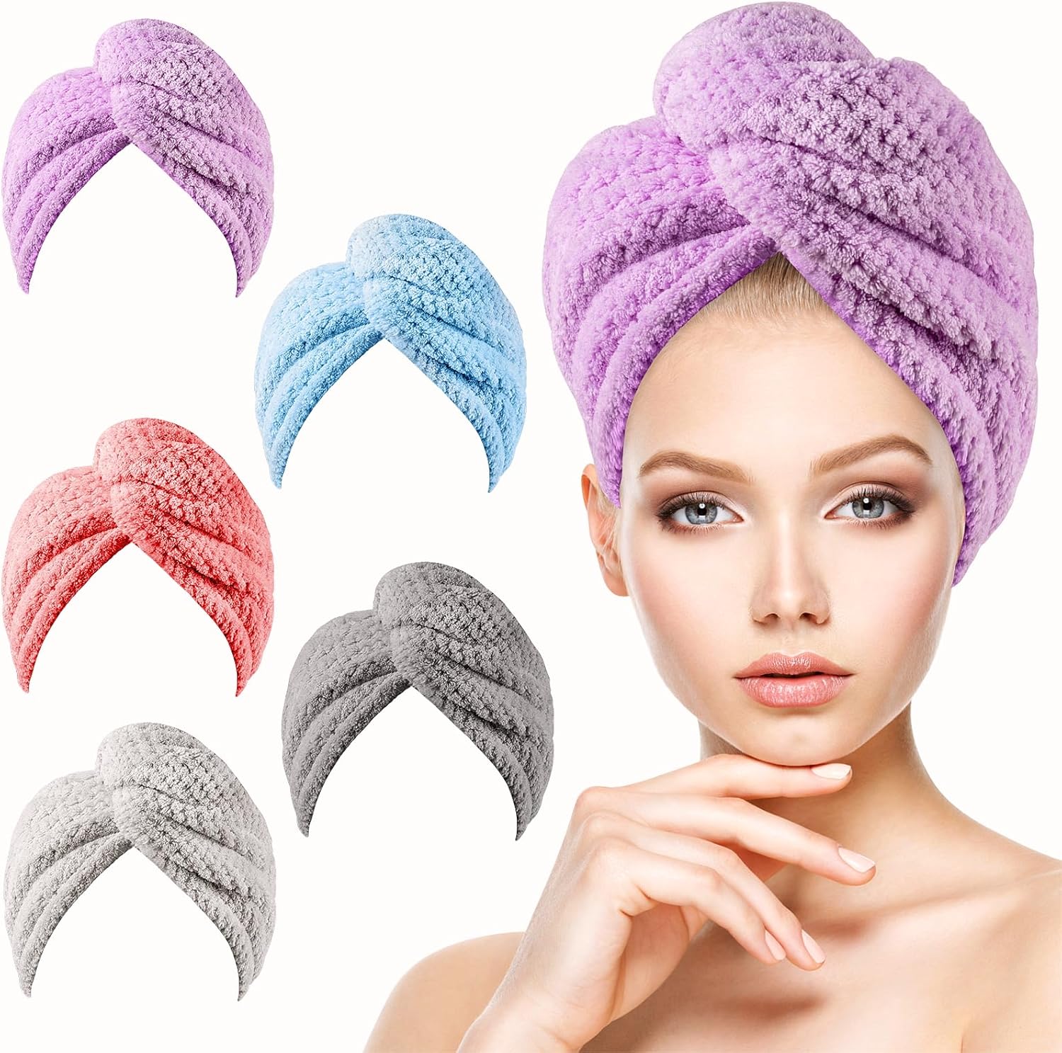 5 Pack Microfiber Hair Towels for Women