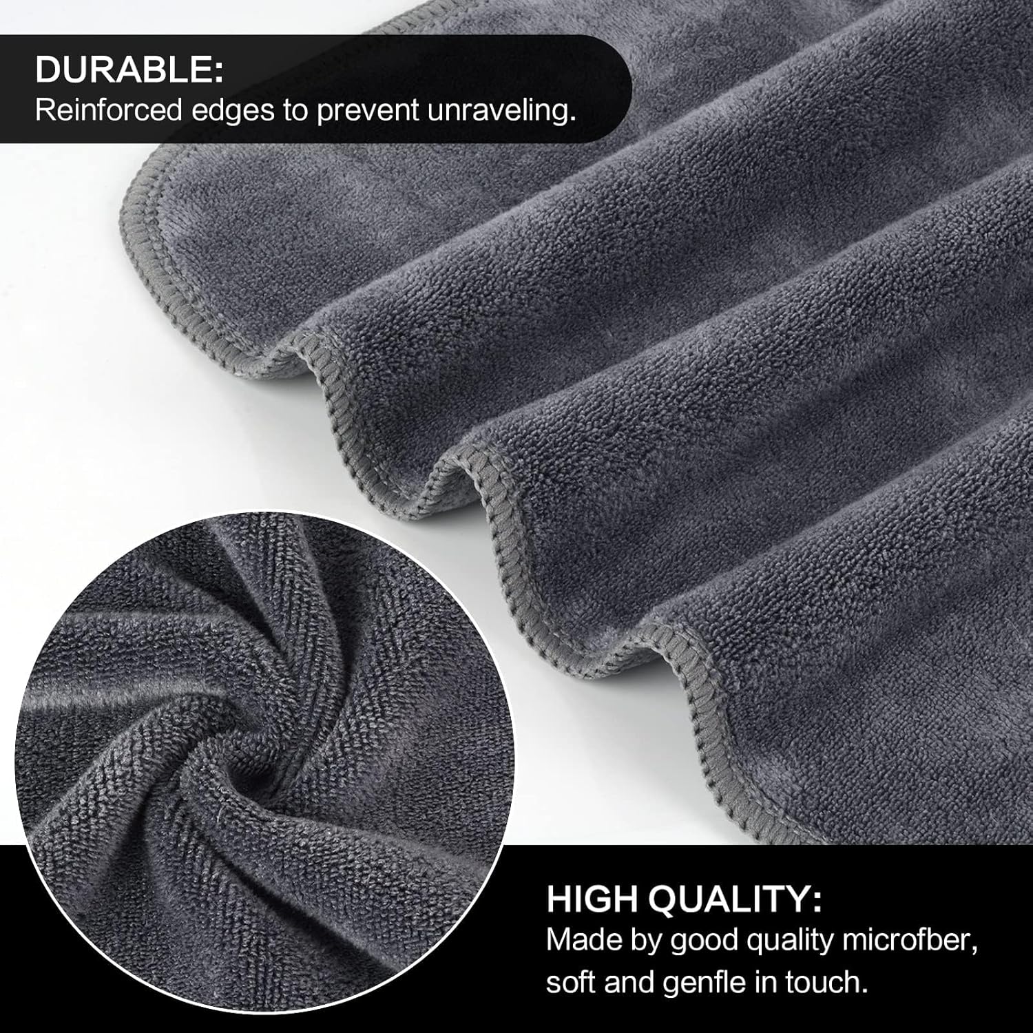 SINLAND Microfiber Facial Cloths 6 Pack Grey 12x12 Inch