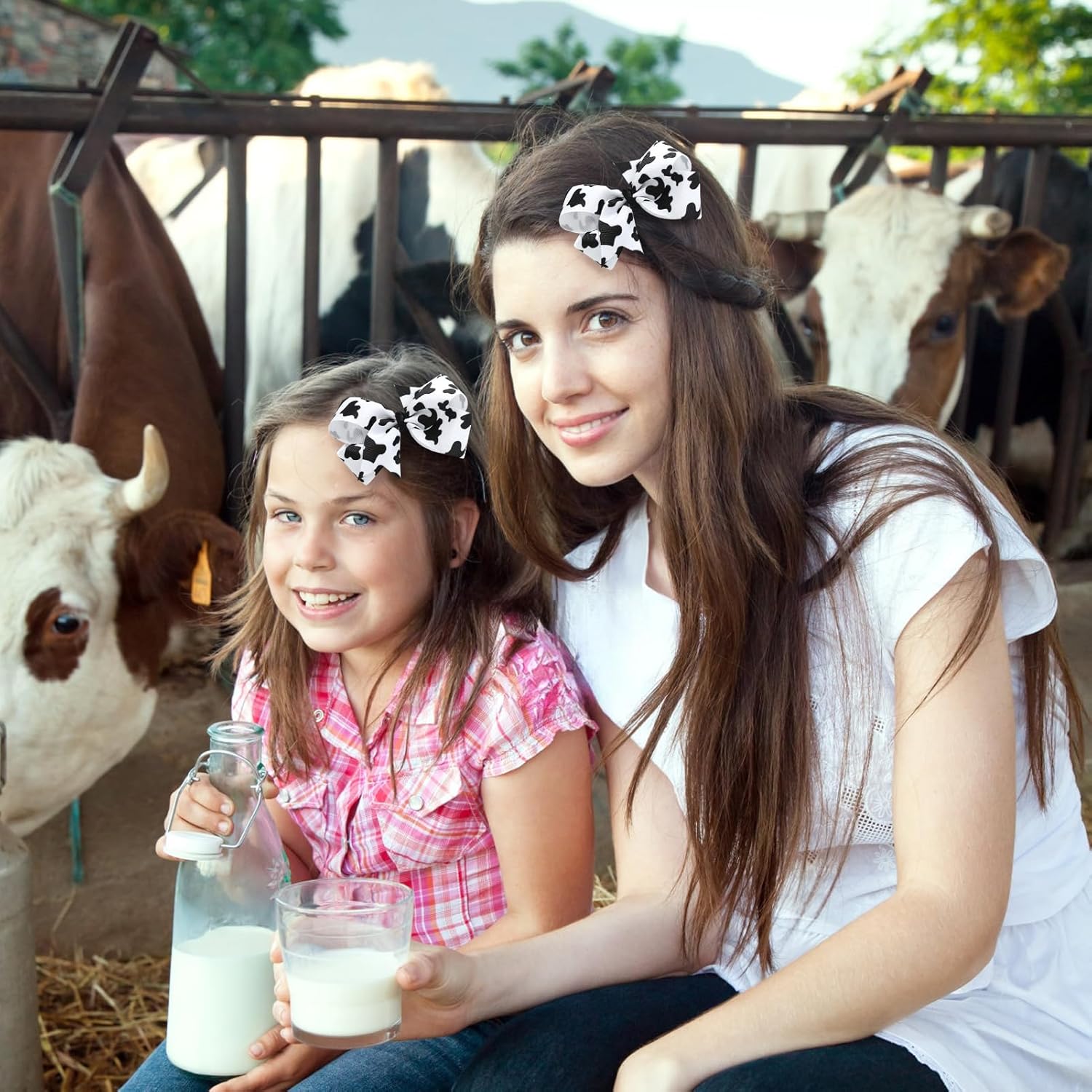 Nuolich 2Pcs Girls Cow Print Hair Clips 4 Inch
