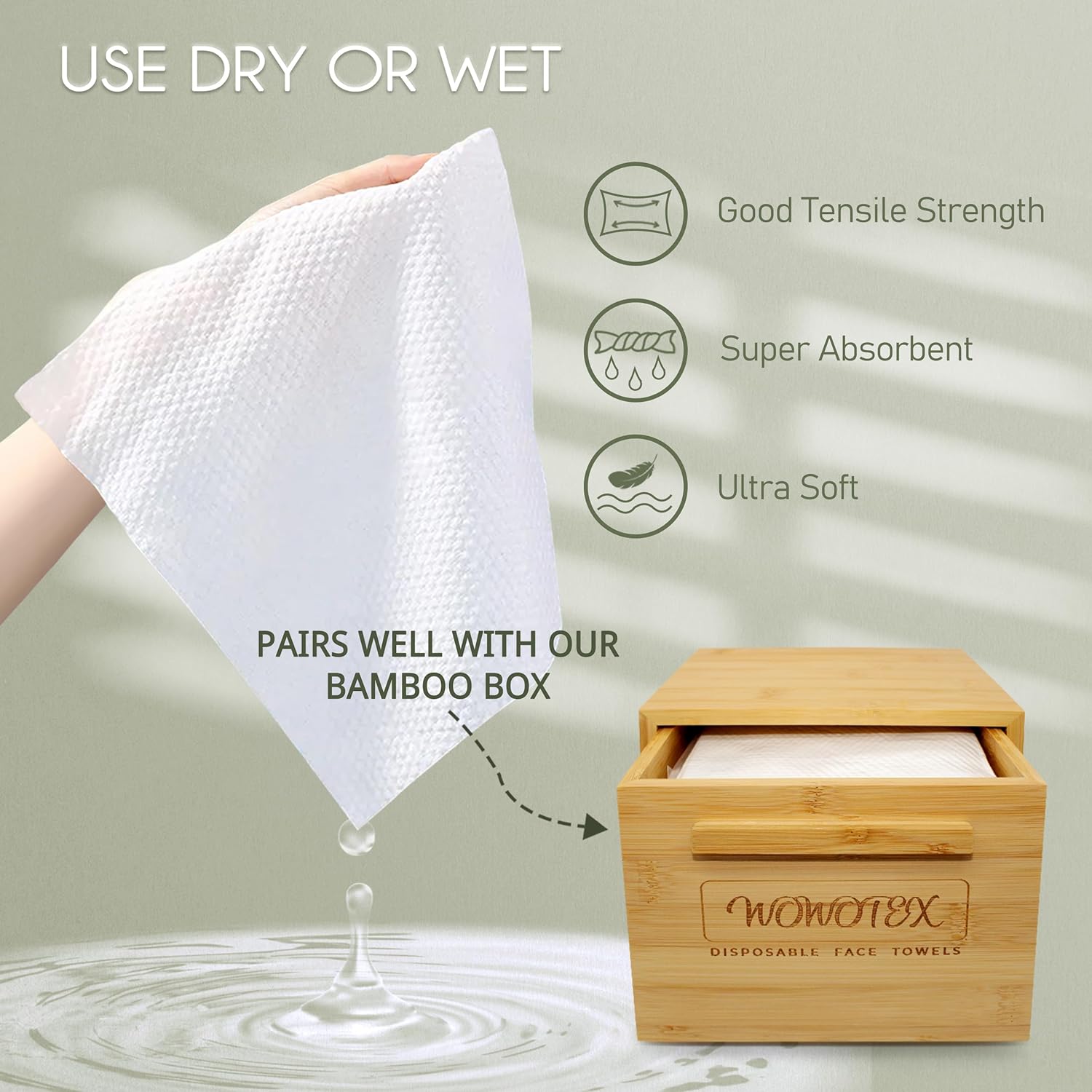 WOWOTEX Biodegradable Face Towels 60 Count Extra Thick Soft 10x12 Inches