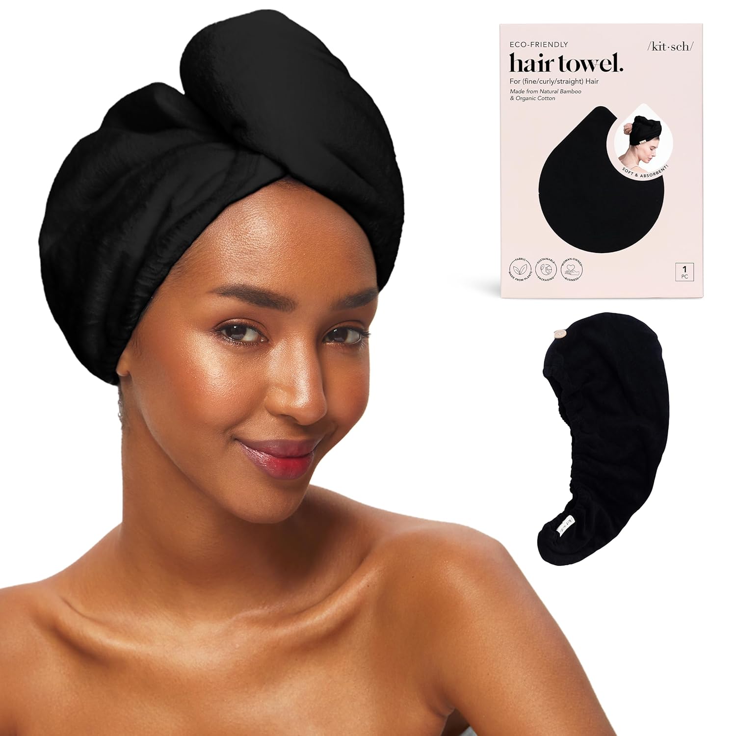 Kitsch Microfiber Hair Towel Wrap - Black 1