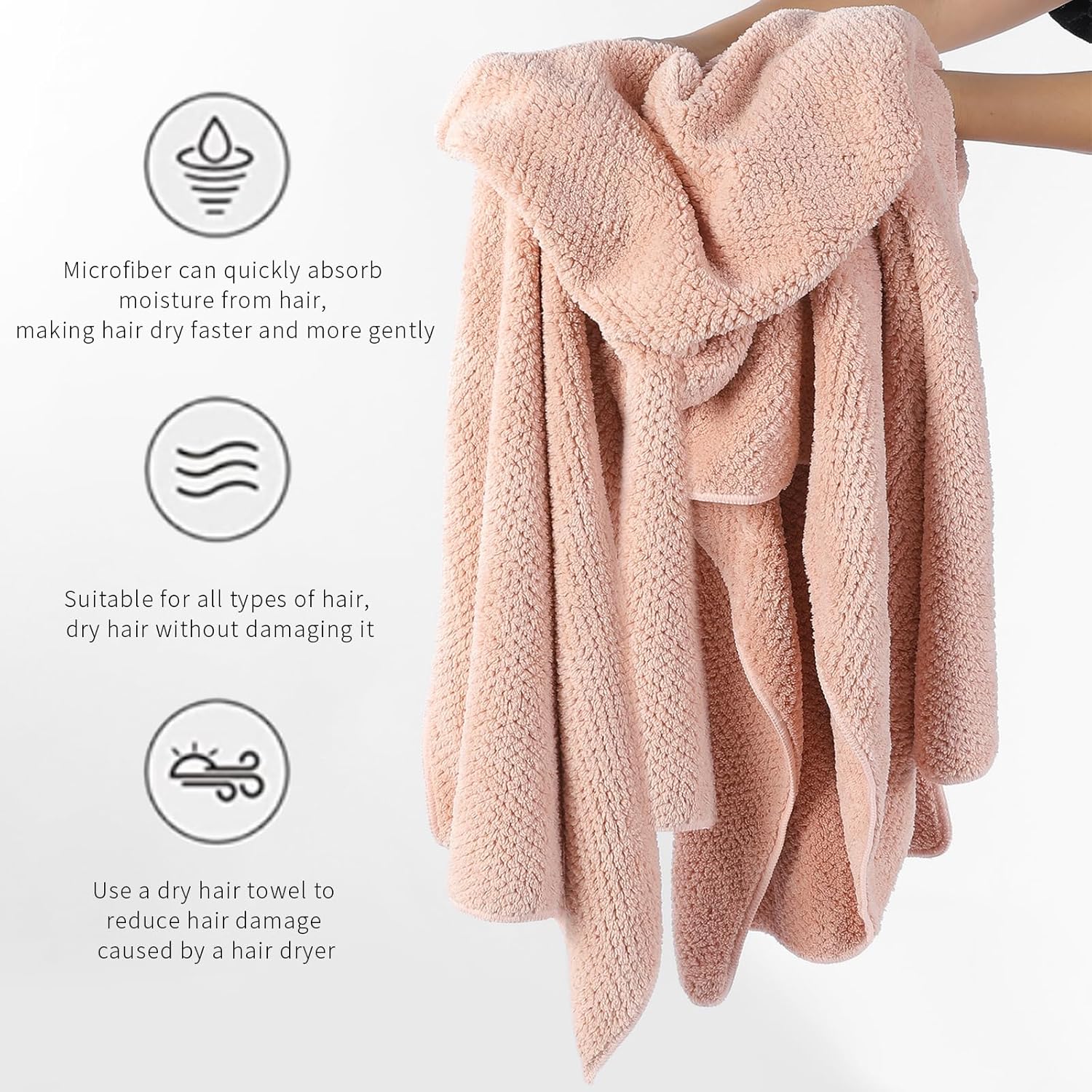 Laojbaba Microfiber Hair Towel 20X40inch Lotus Root Pink