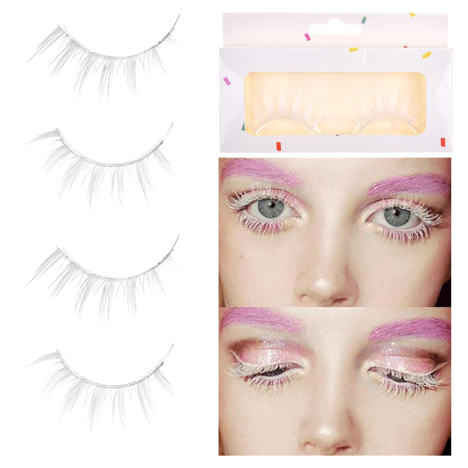 Kare Kind White False Eyelashes - 2 Pairs Lightweight Natural Looking