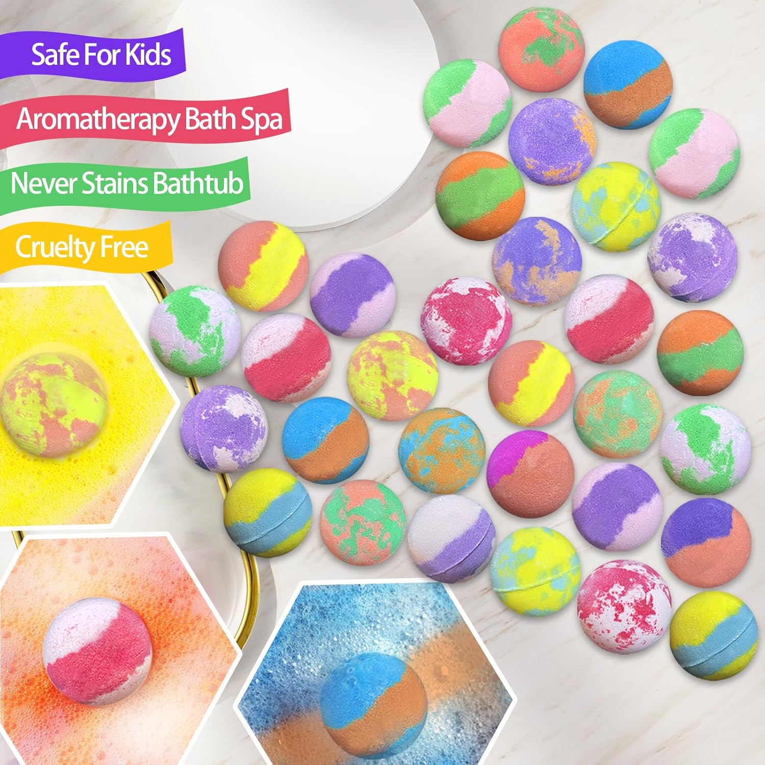 Lisotera 32 Pack Bath Bombs with Animal Toys for Kids