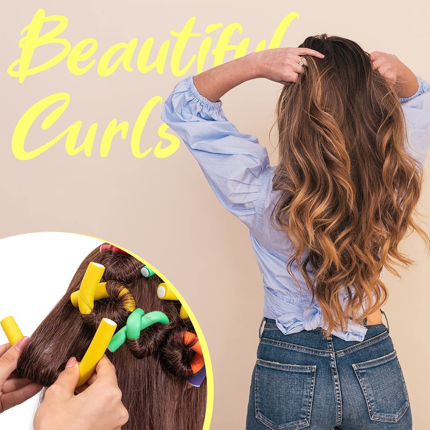 42 Pcs 7 Flexible Rods Heatless Curlers 3 In 1 Set Gray