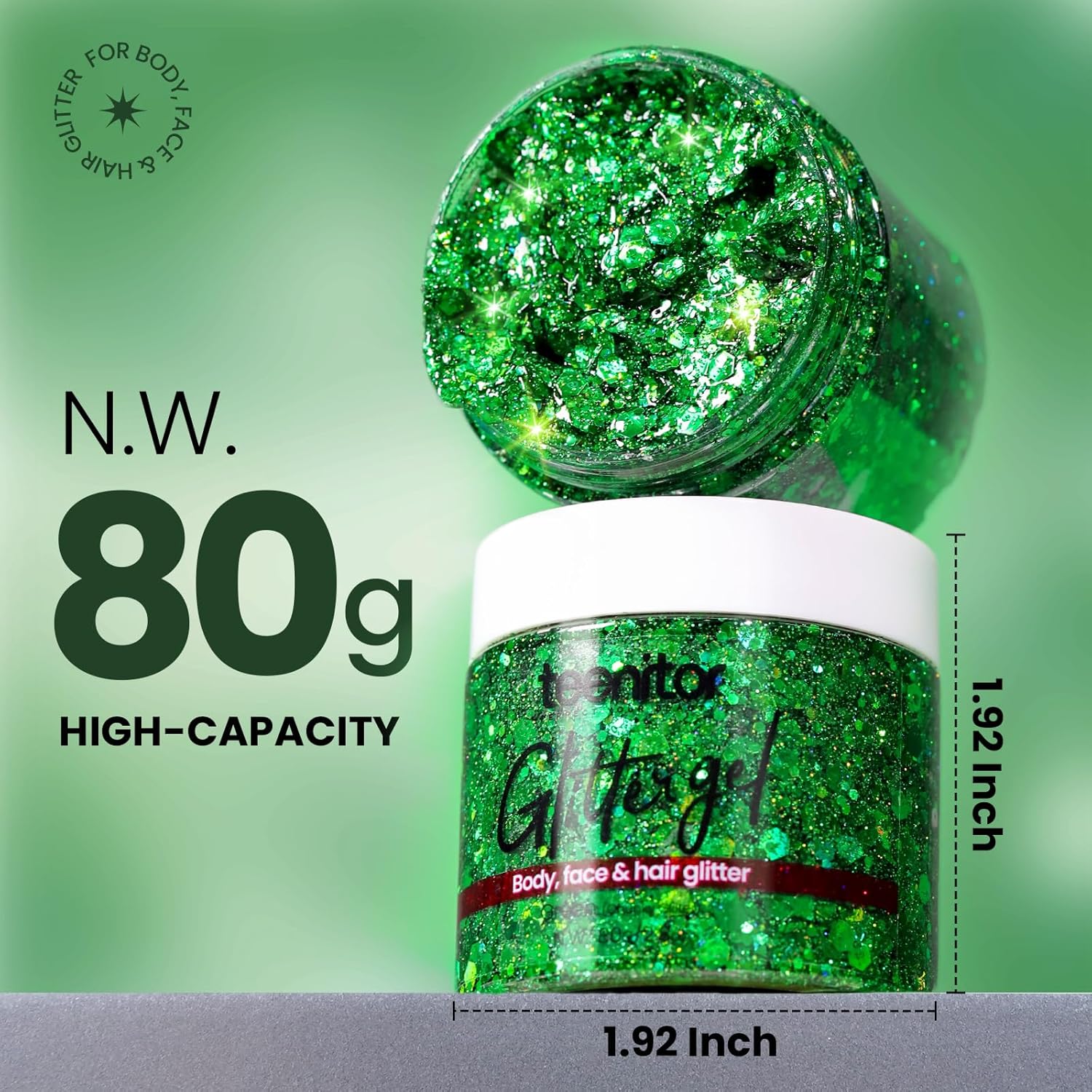 Teenitor Green Body Glitter Gel 80g Holographic