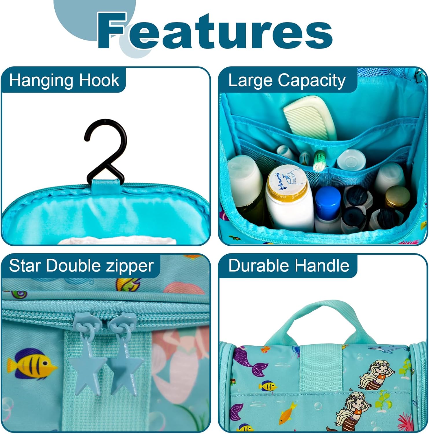 Cute Cartoon Hanging Kids Toiletry Bag Mermaid