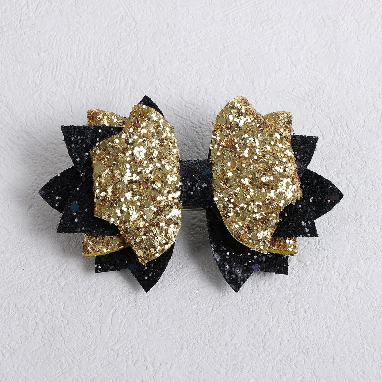 Glitter Gold-Black Hair Bow Clips for Graduation and School