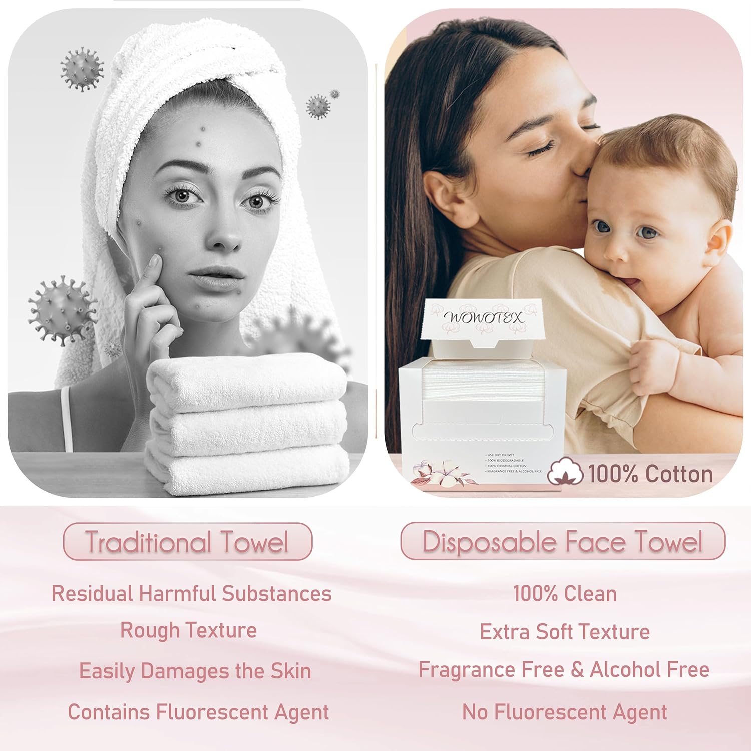 100 Cotton Face Towel 50 Count 10x12 Inch