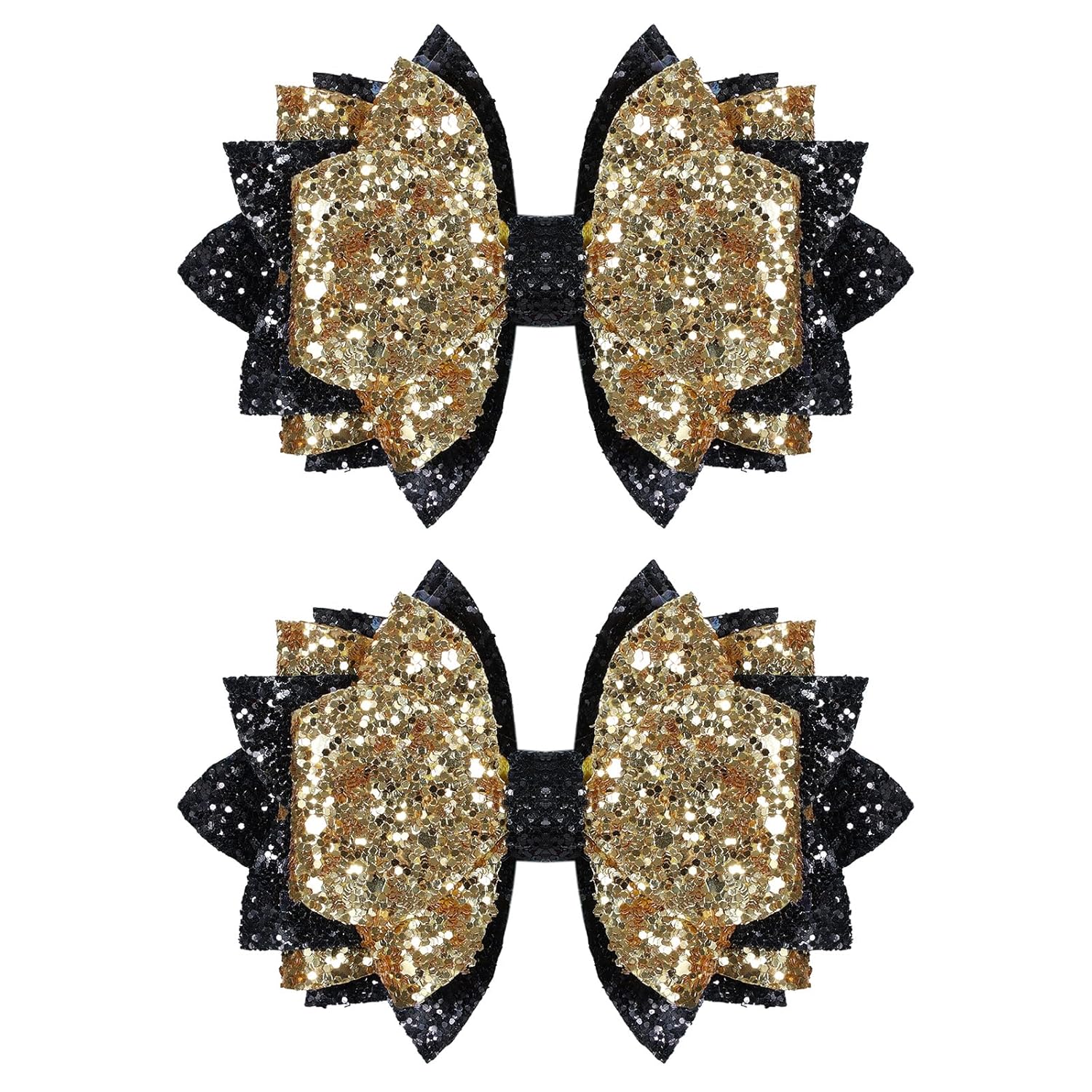 Glitter Gold-Black Hair Bow Clips for Graduation and School