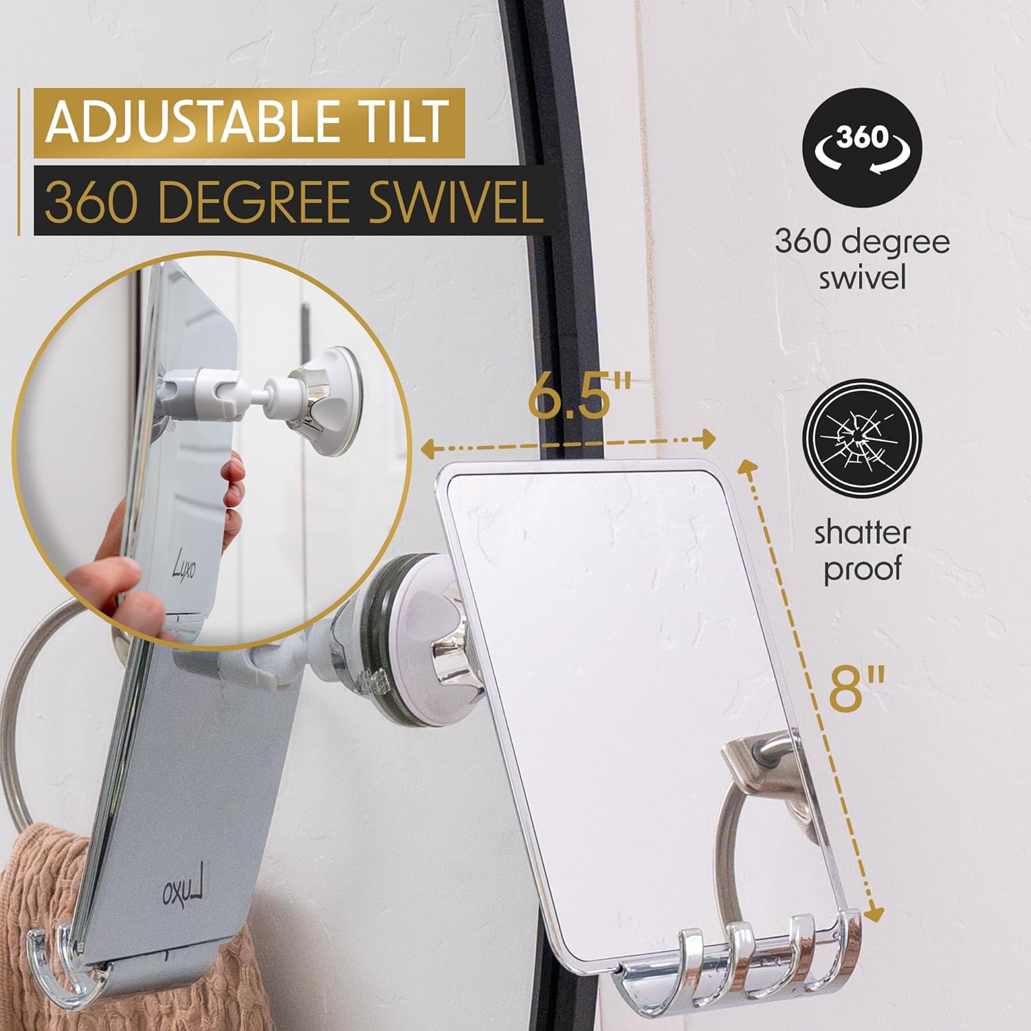 Luxo Shower Mirror with Suction and Razor Holder