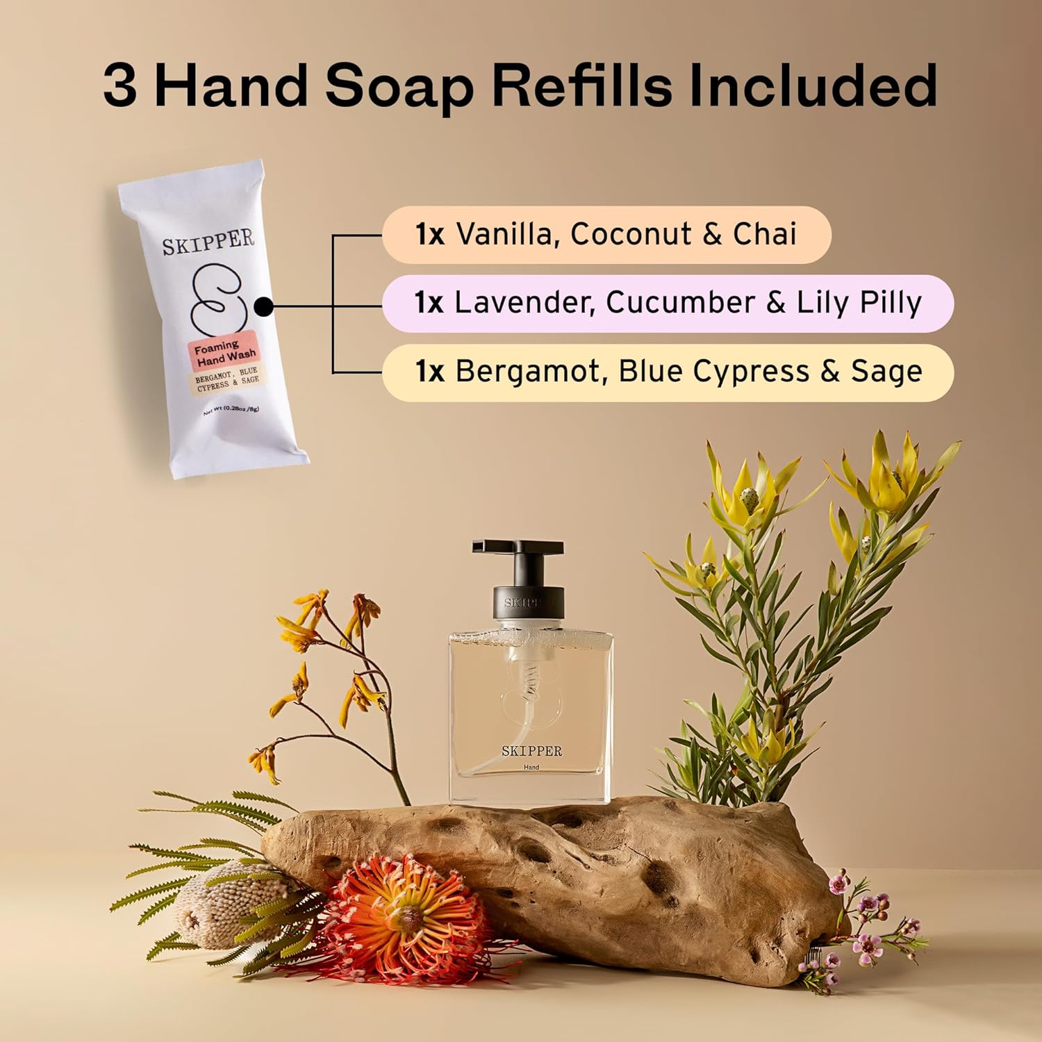 Skipper Hand Wash Single Kit - 1 Glass Dispenser 3 Tablet Refills