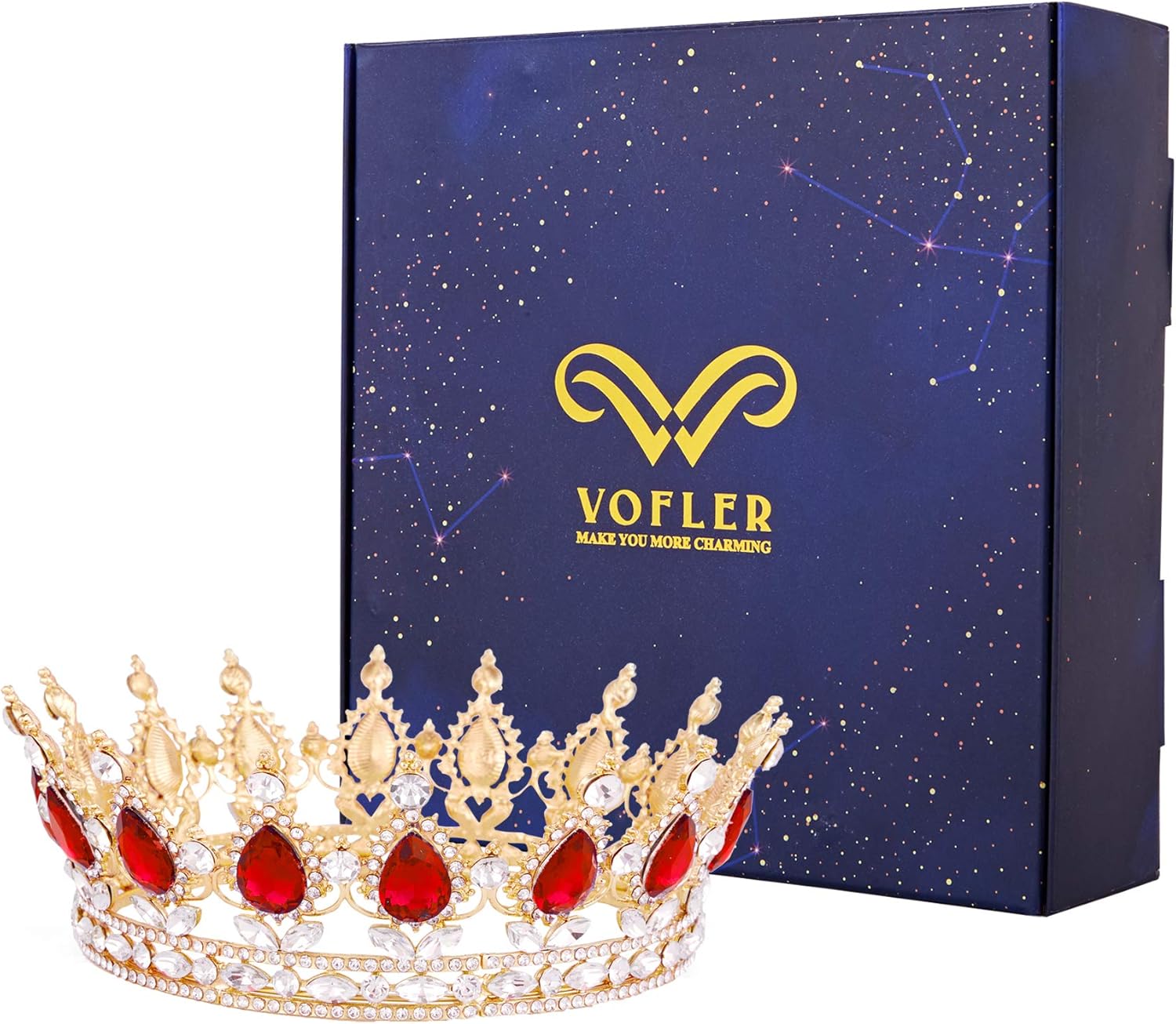 Vofler Queen Crown Headband - Gold Plated Alloy Rhinestone
