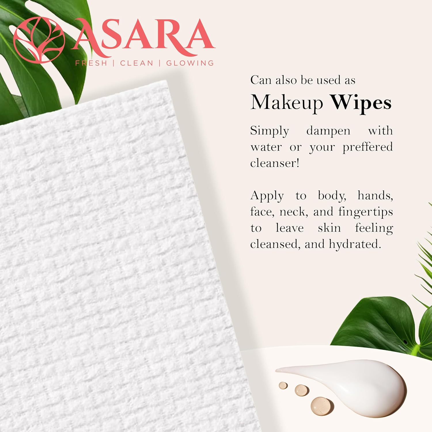 ASARA XL Facial Wipes - Organic Vegan Biodegradable