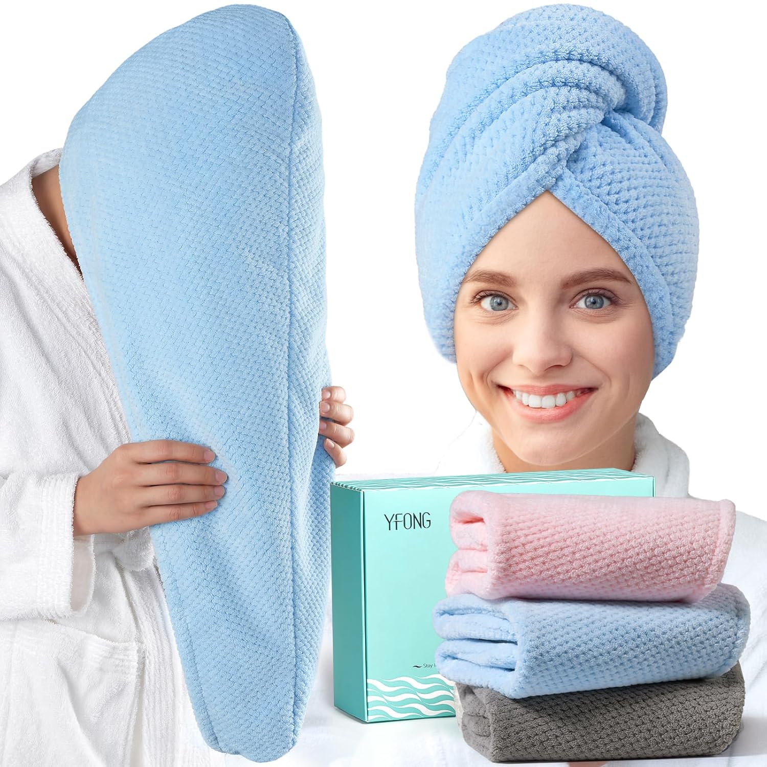 YFONG 3 Pack Microfiber Hair Towel Wrap