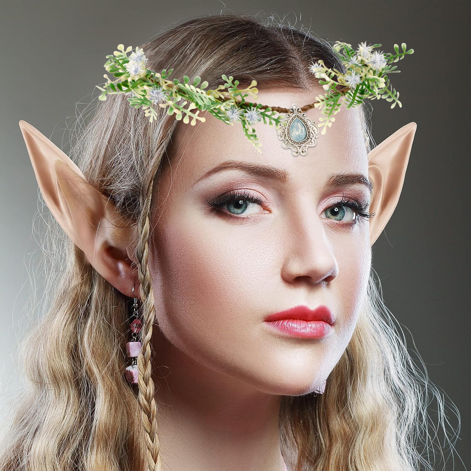 SuPoo Elf Crown with Rhinestones and Flowers for Women