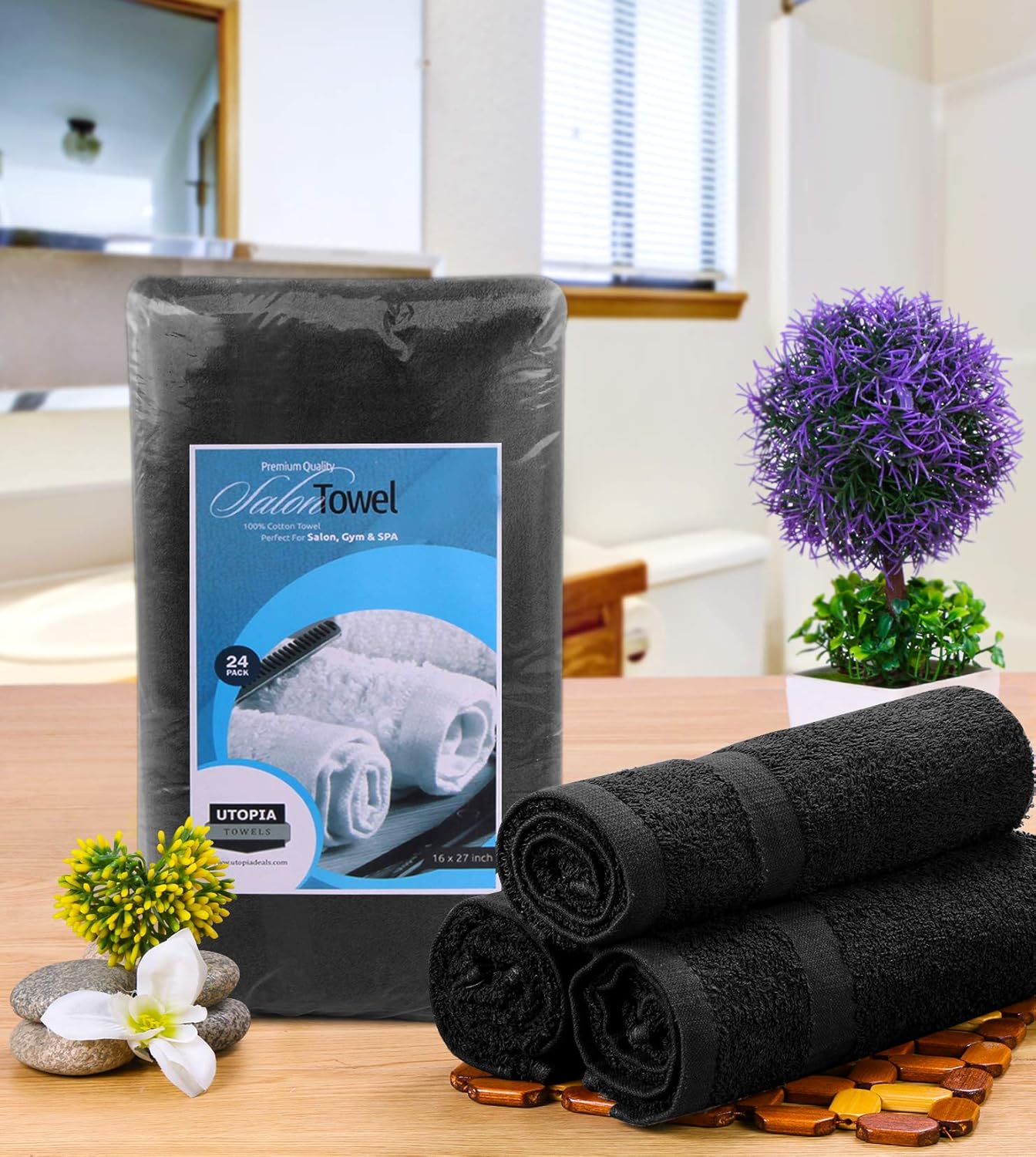 Utopia Towels 24 Pack Cotton Salon Towels 16x27 Inches Black