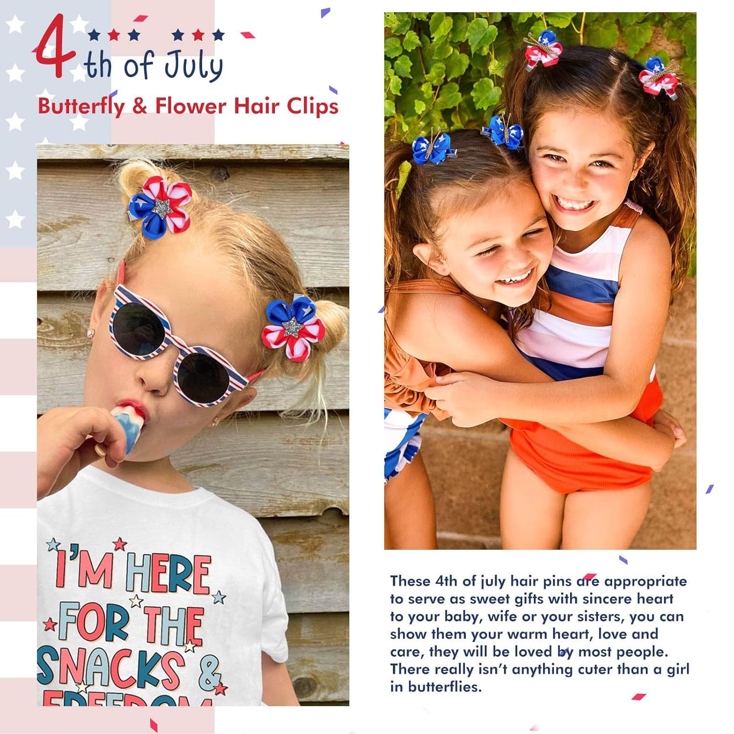 10PCS 4th of July Butterfly Hair Clips with Alligator Clips
