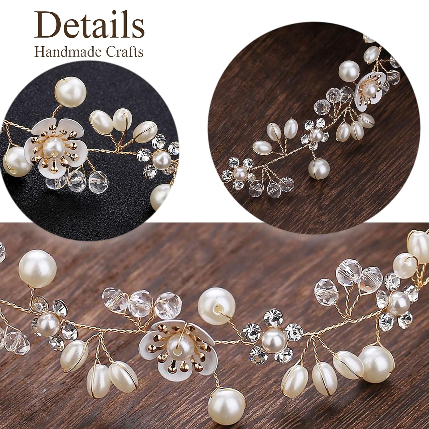 KAYZON Bridal Pearl Flower Headband Gold