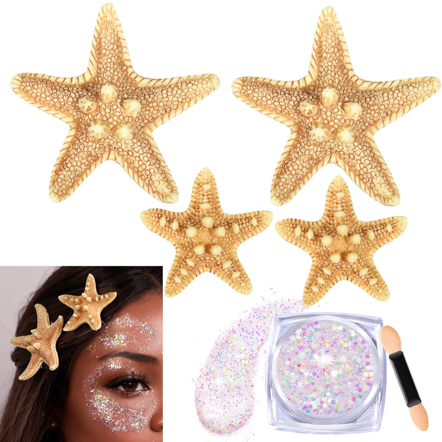 YGDZ Mermaid Hair Clips Set with Glitter Gel