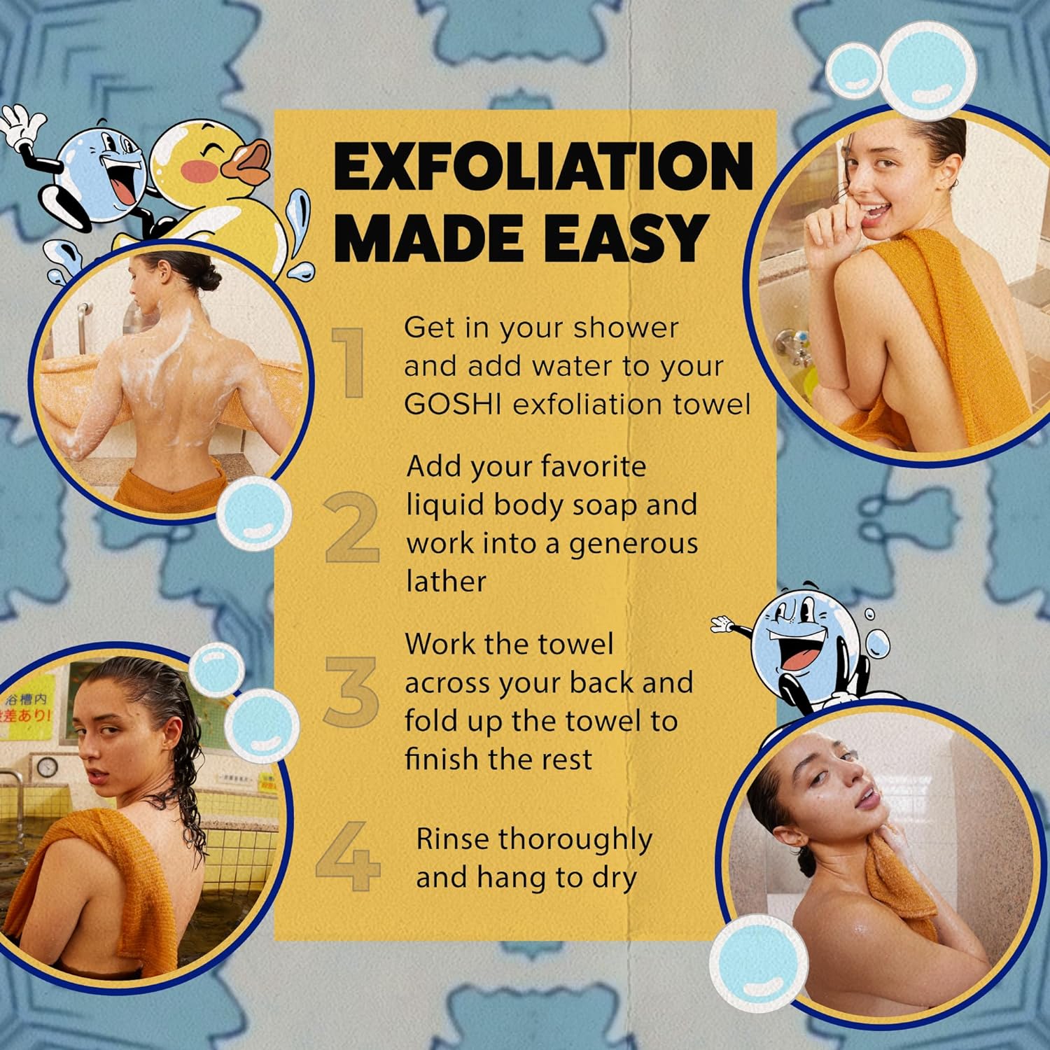 GOSHI Exfoliating Towel - Marigold Yellow Rip-Resistant Made in Japan 1