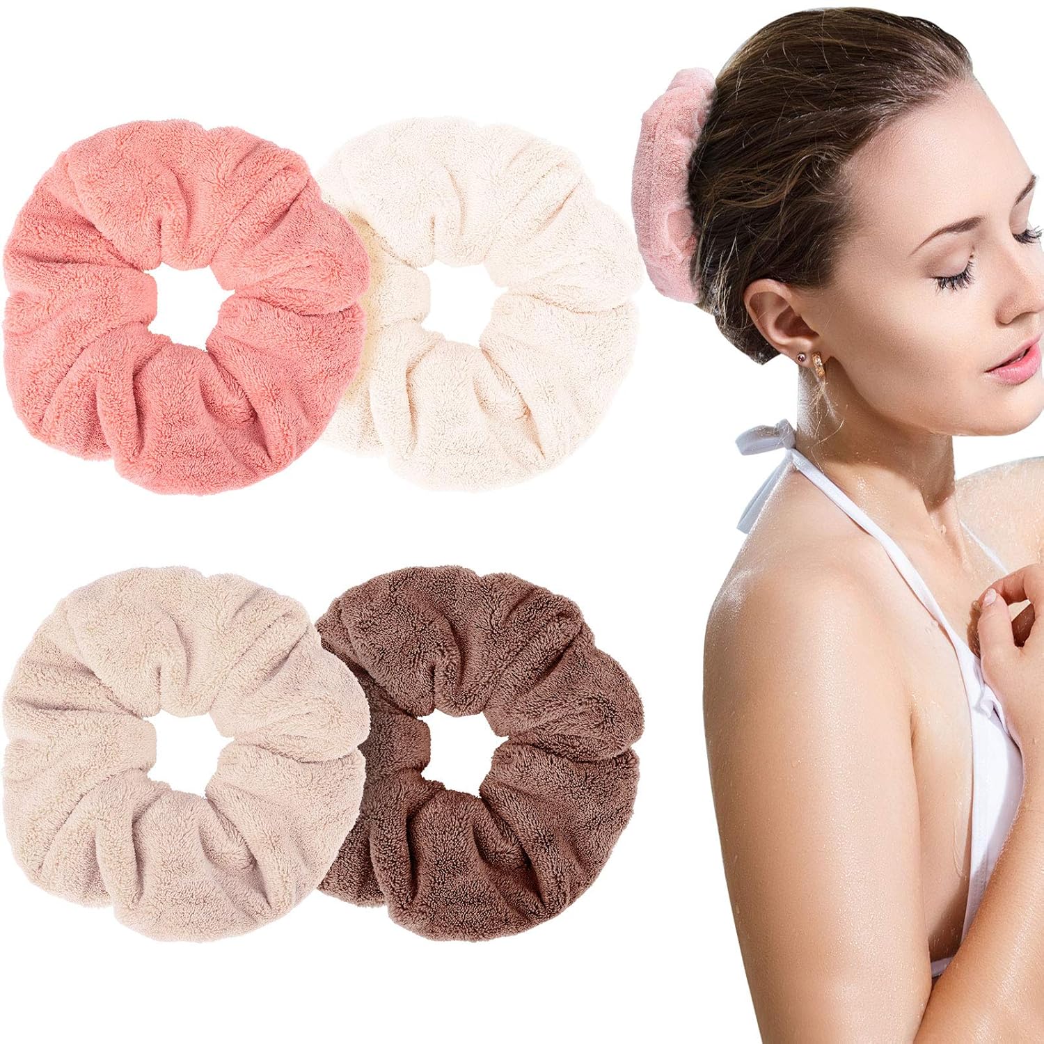 WILLBOND 4-Piece Bright Microfiber Scrunchies