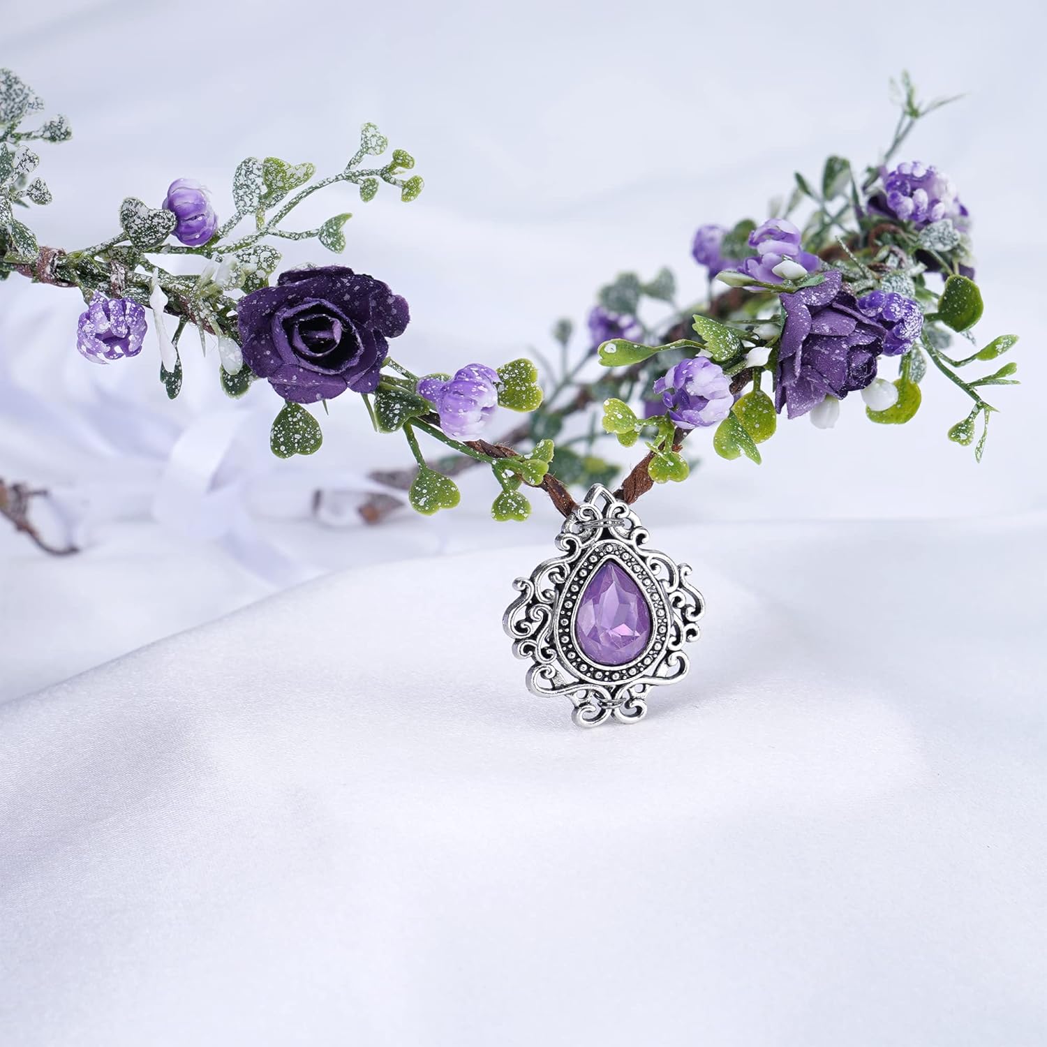 MOSTORY Purple Flower Headpiece - Fairy Floral Crown for Women Girls