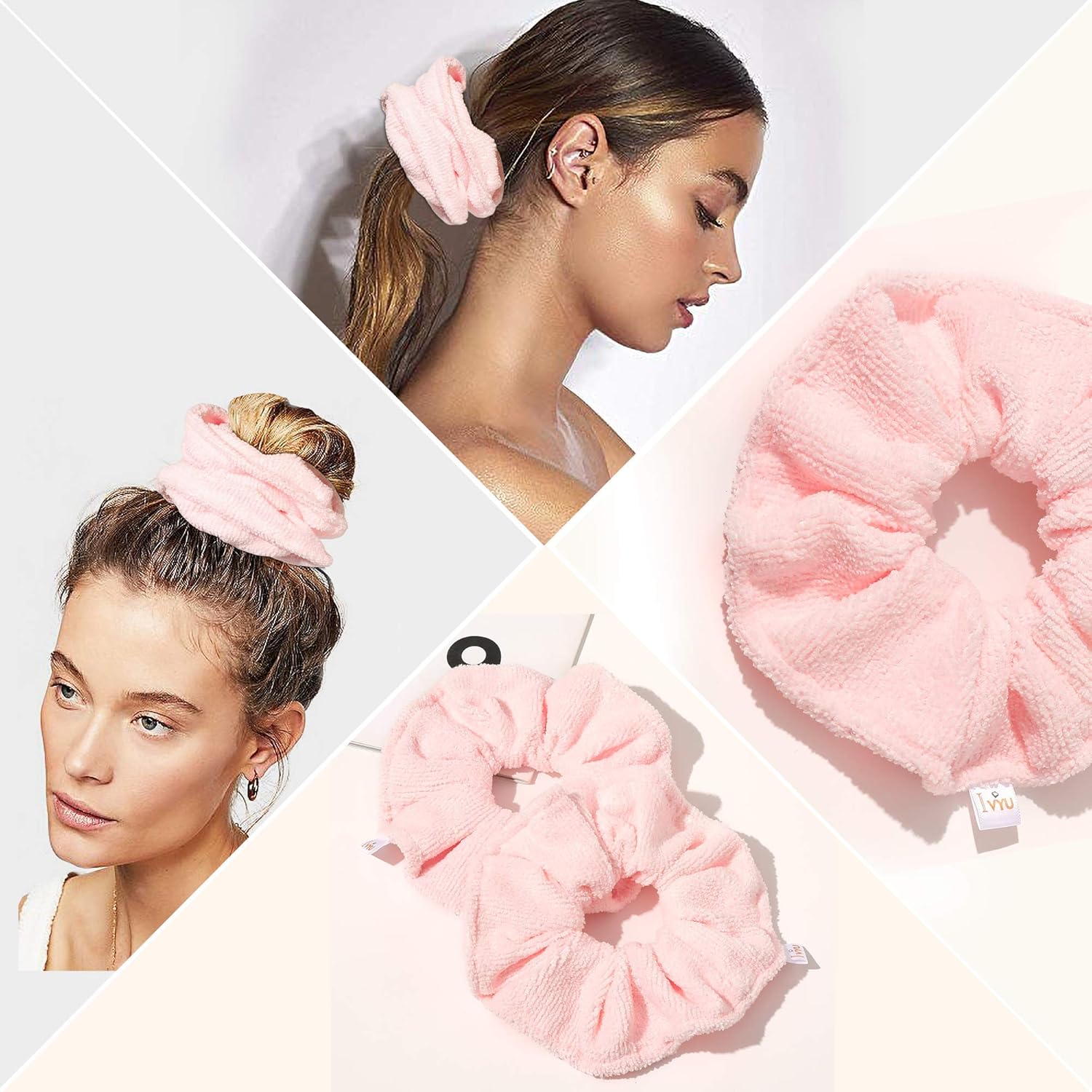 Ivyu Microfiber Hair Drying Scrunchies - 4 Pack Fast Absorbent Towel
