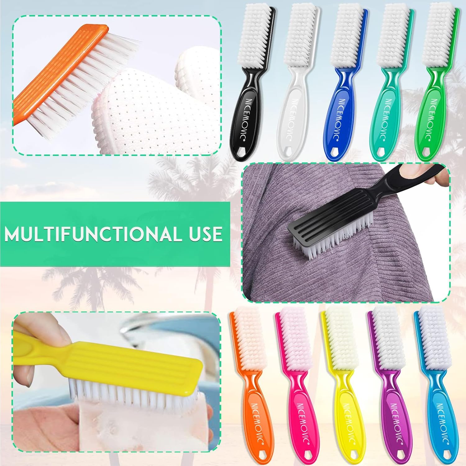 NICEMOVIC 10 Pcs Handle Grip Nail Brush Kit