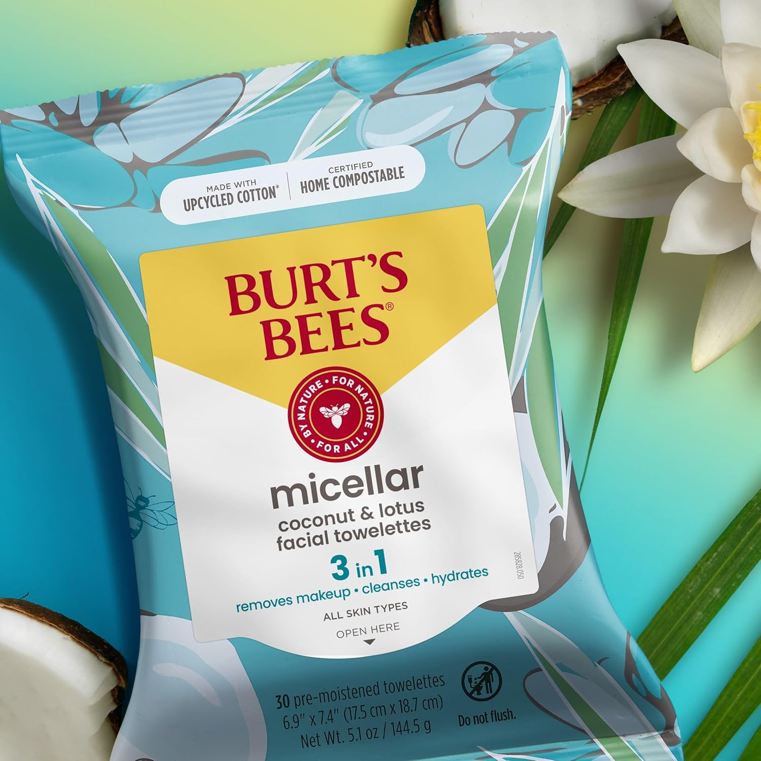 Burts Bees Coconut Lotus Face Wipes 30 Ct 3-Pack