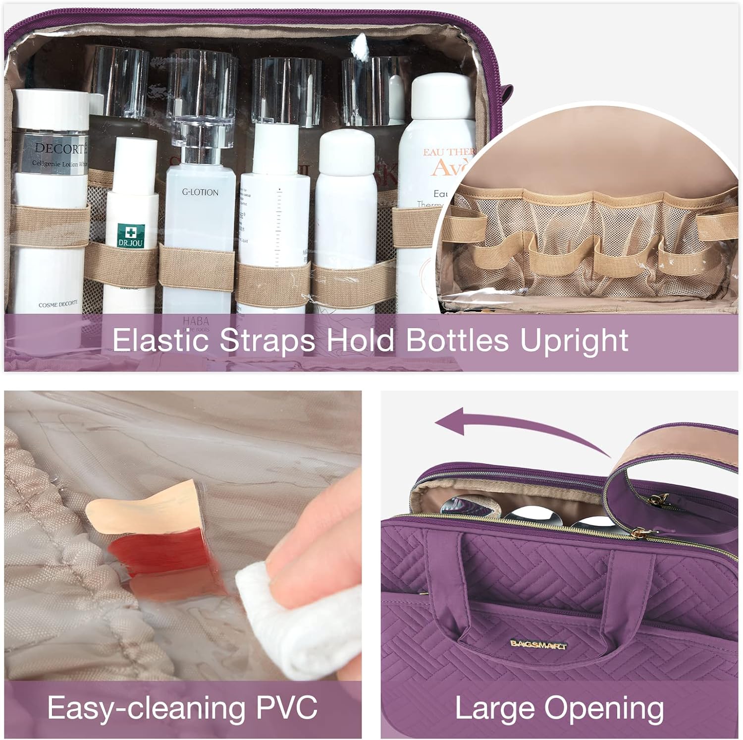 BAGSMART Large Toiletry Bag - Water-resistant Makeup Organizer for Travel