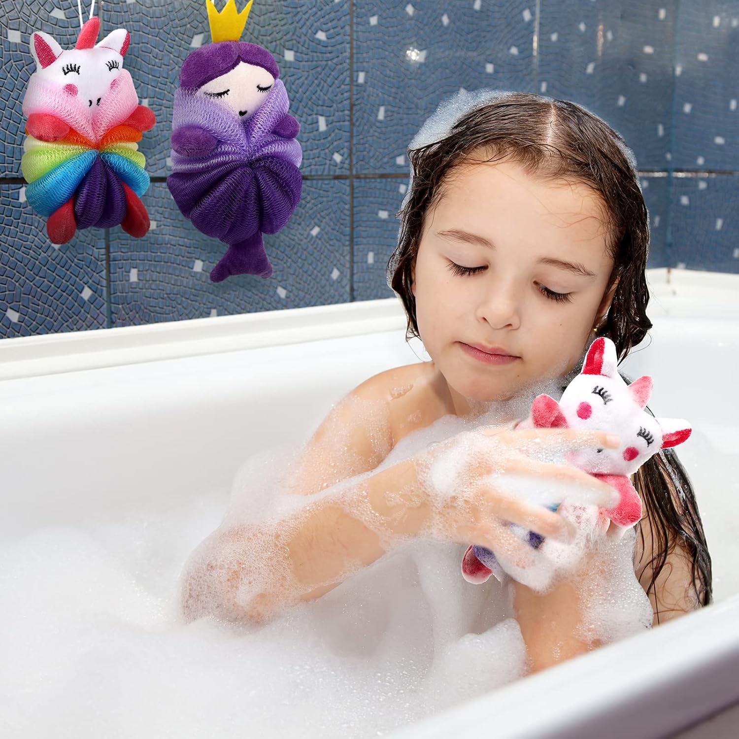 Nuenen 2 Pcs Kids Bath Loofahs with Cartoon Designs