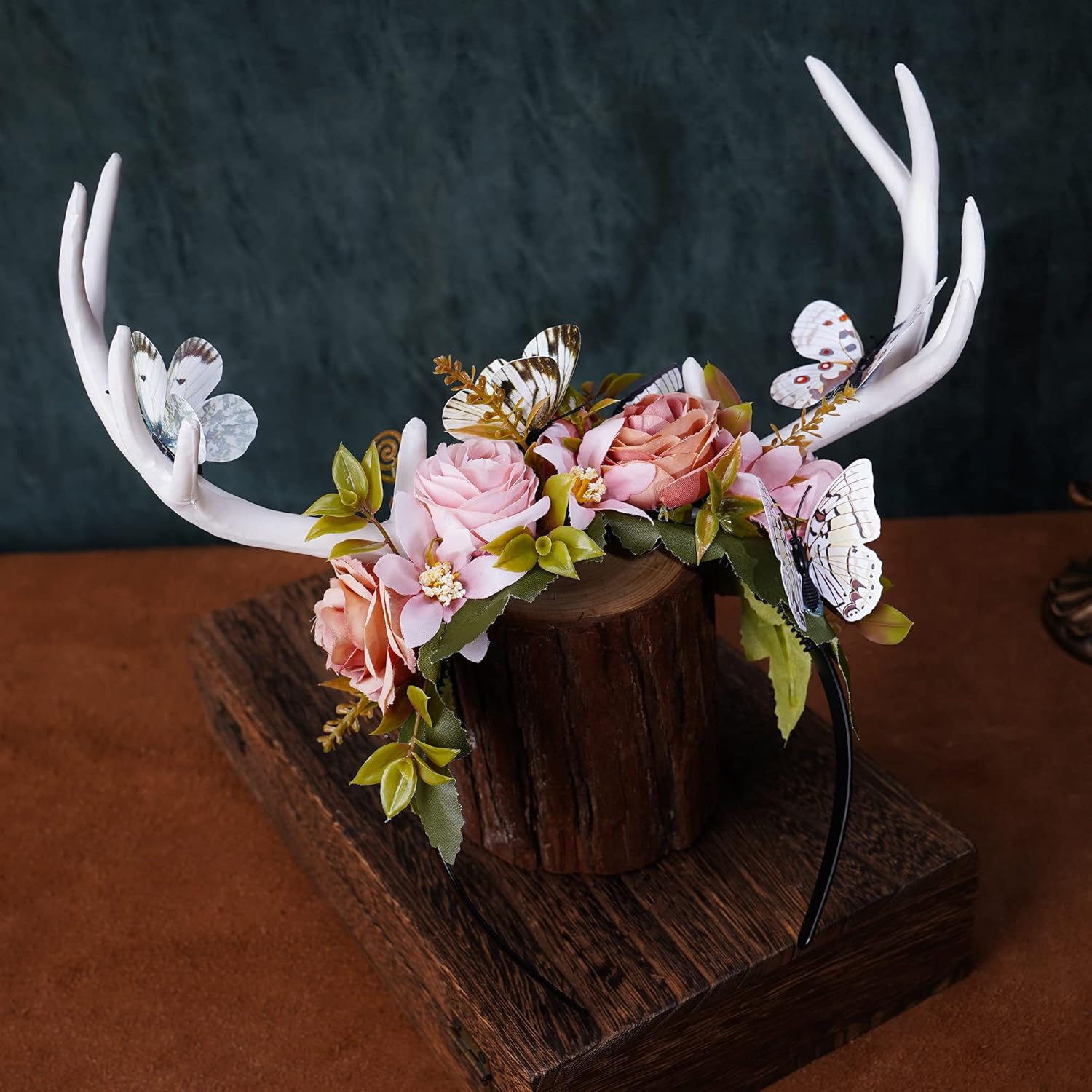 MOSTORY White Antler Headband with Flower Crown for Women Girls