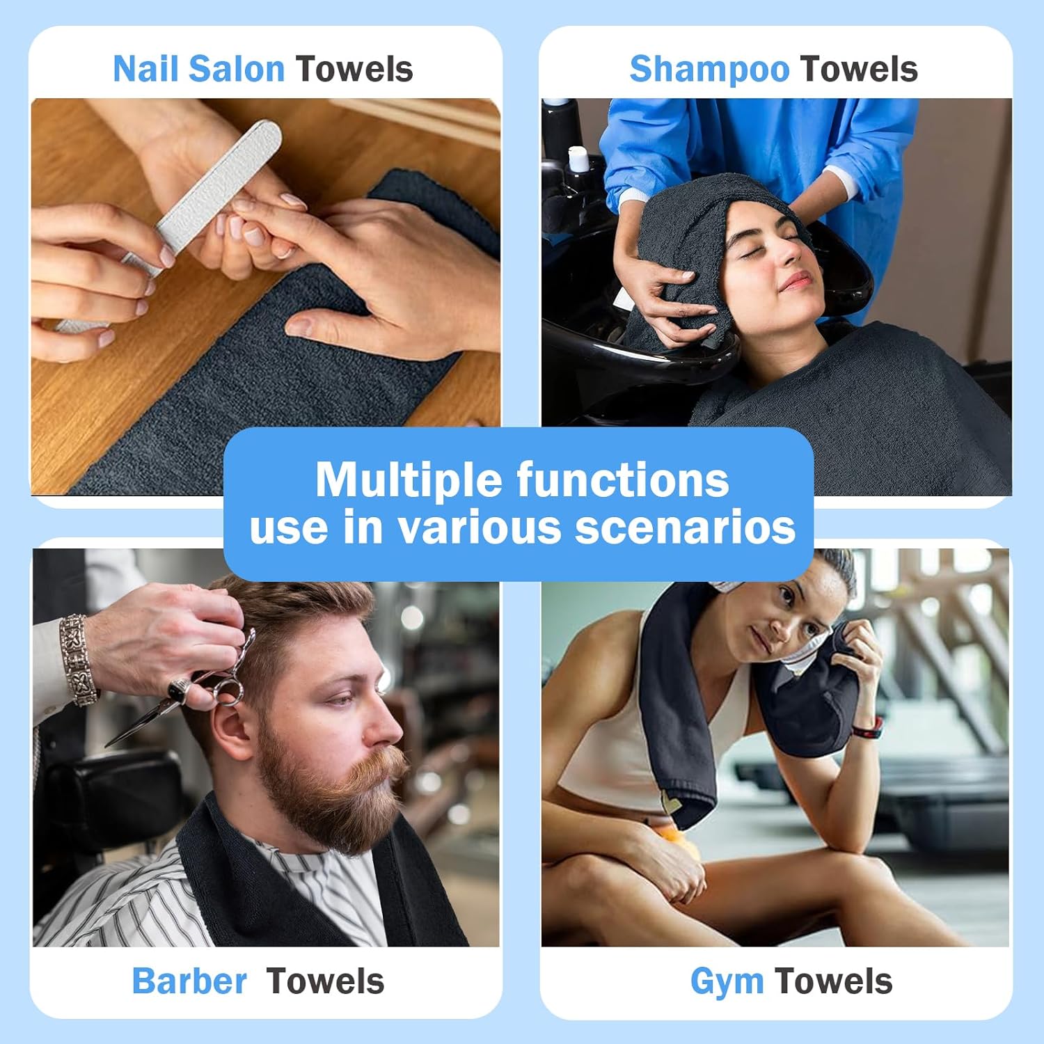 6 Pack Black Microfiber Hair Towels Super Soft and Absorbent