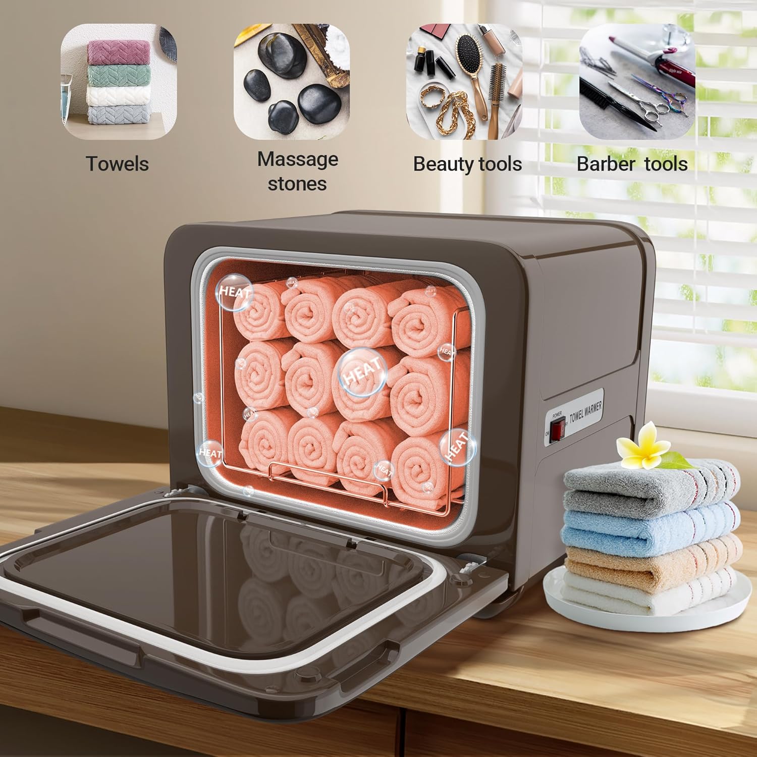 RyJaune Towel Warmer Cabinet with 12 Wet Towel Holders - Brown