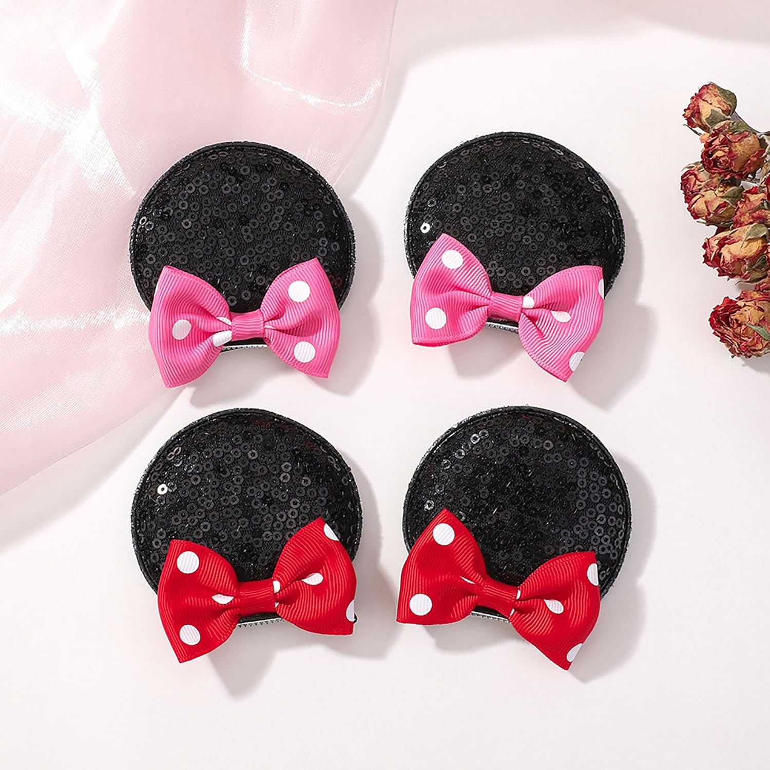 Ayesha Mouse Ears Hair Clips 4PCS Costume Bows for Baby Girls