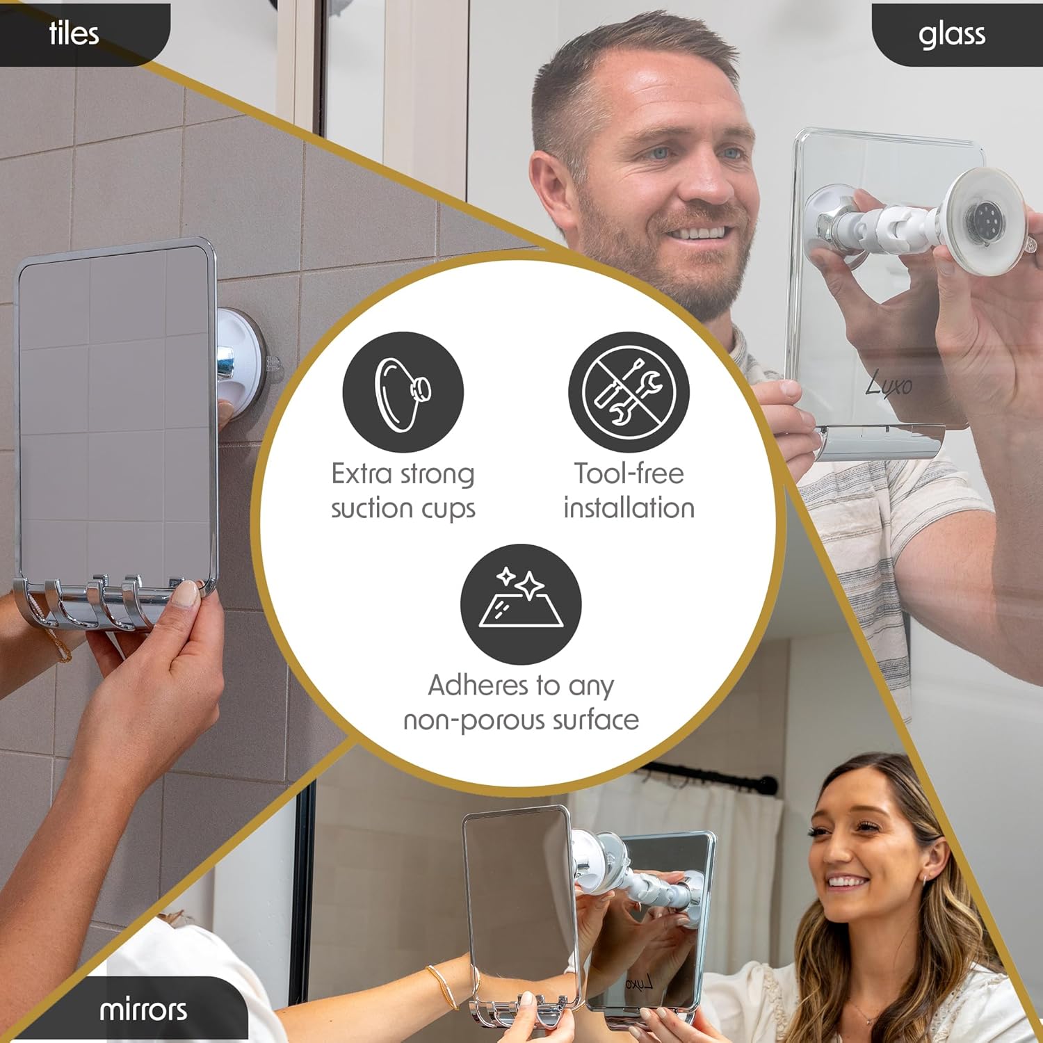 Luxo Shower Mirror with Suction and Razor Holder