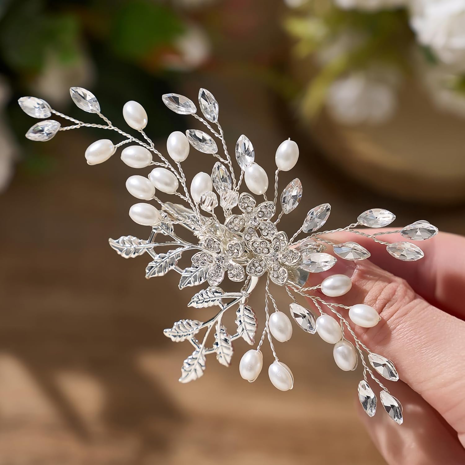 SWEETV Rhinestone Wedding Hair Clip for Women Girls